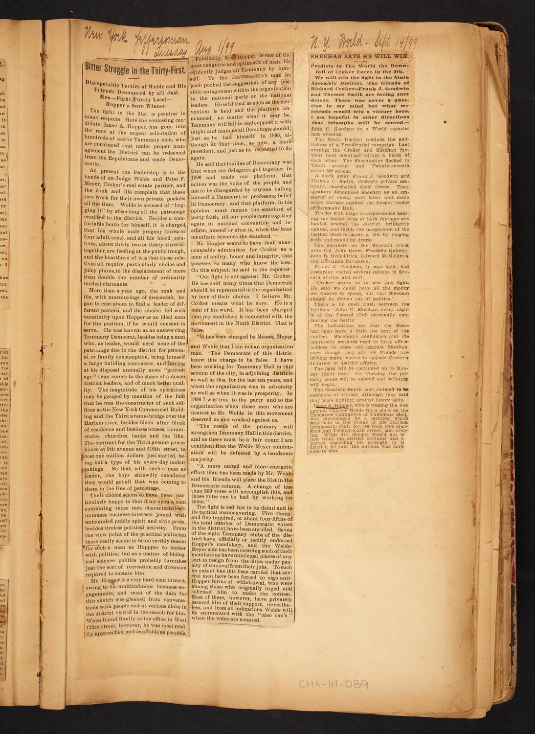 Isaac Hopper Scrapbook, page 89: 1899