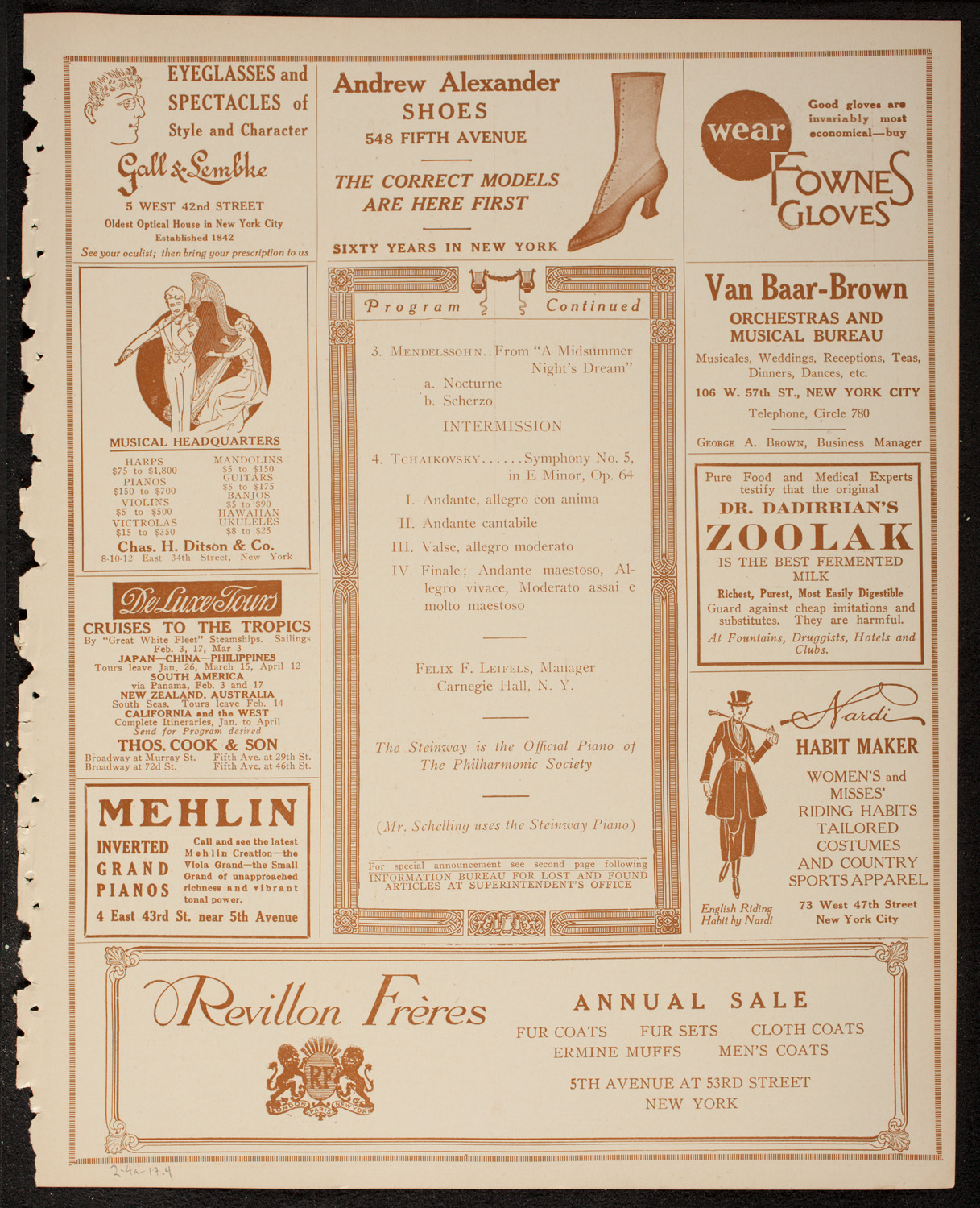 New York Philharmonic, February 4, 1917, program page 7