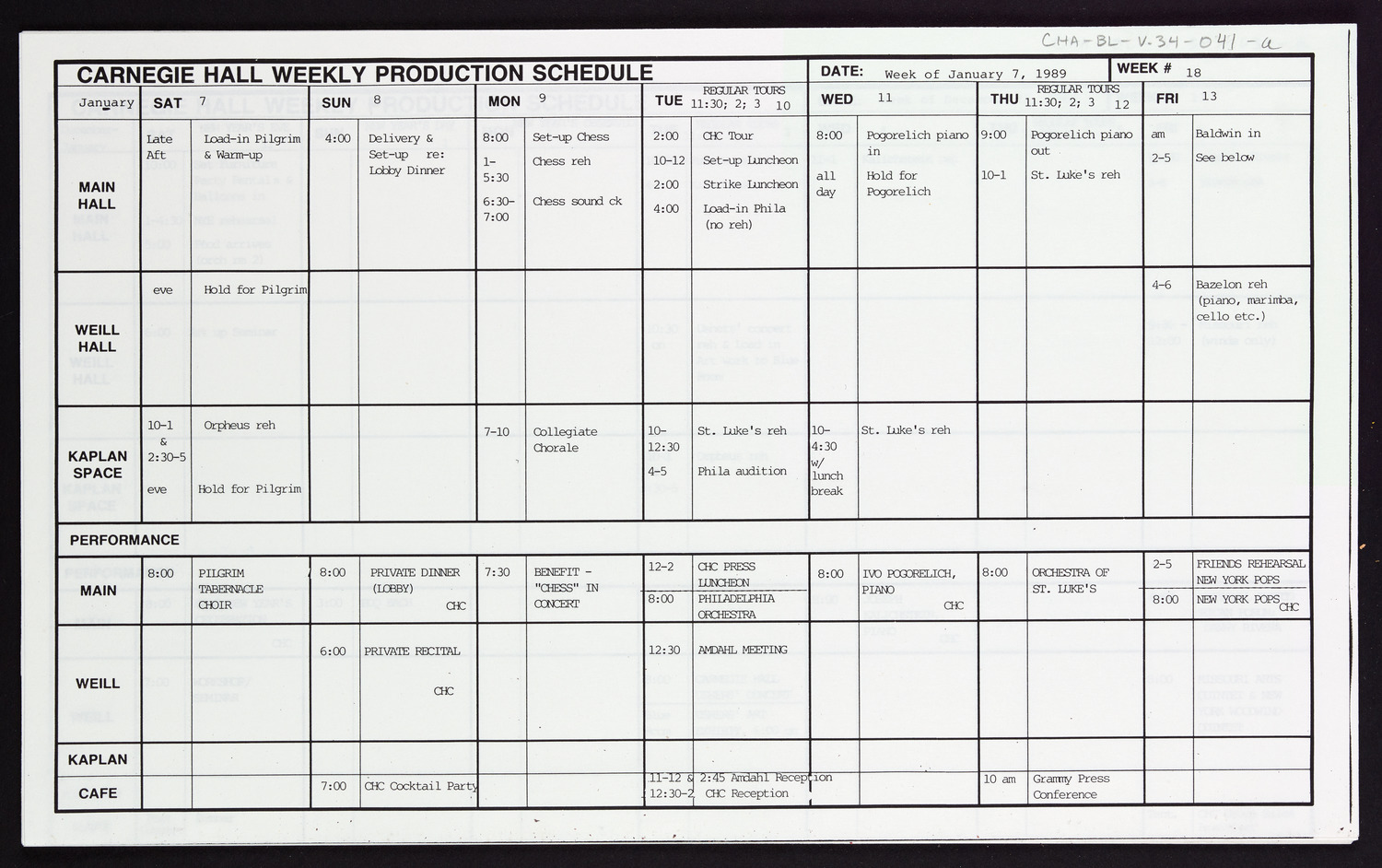 Carnegie Hall Booking Ledger, volume 34, page 41a