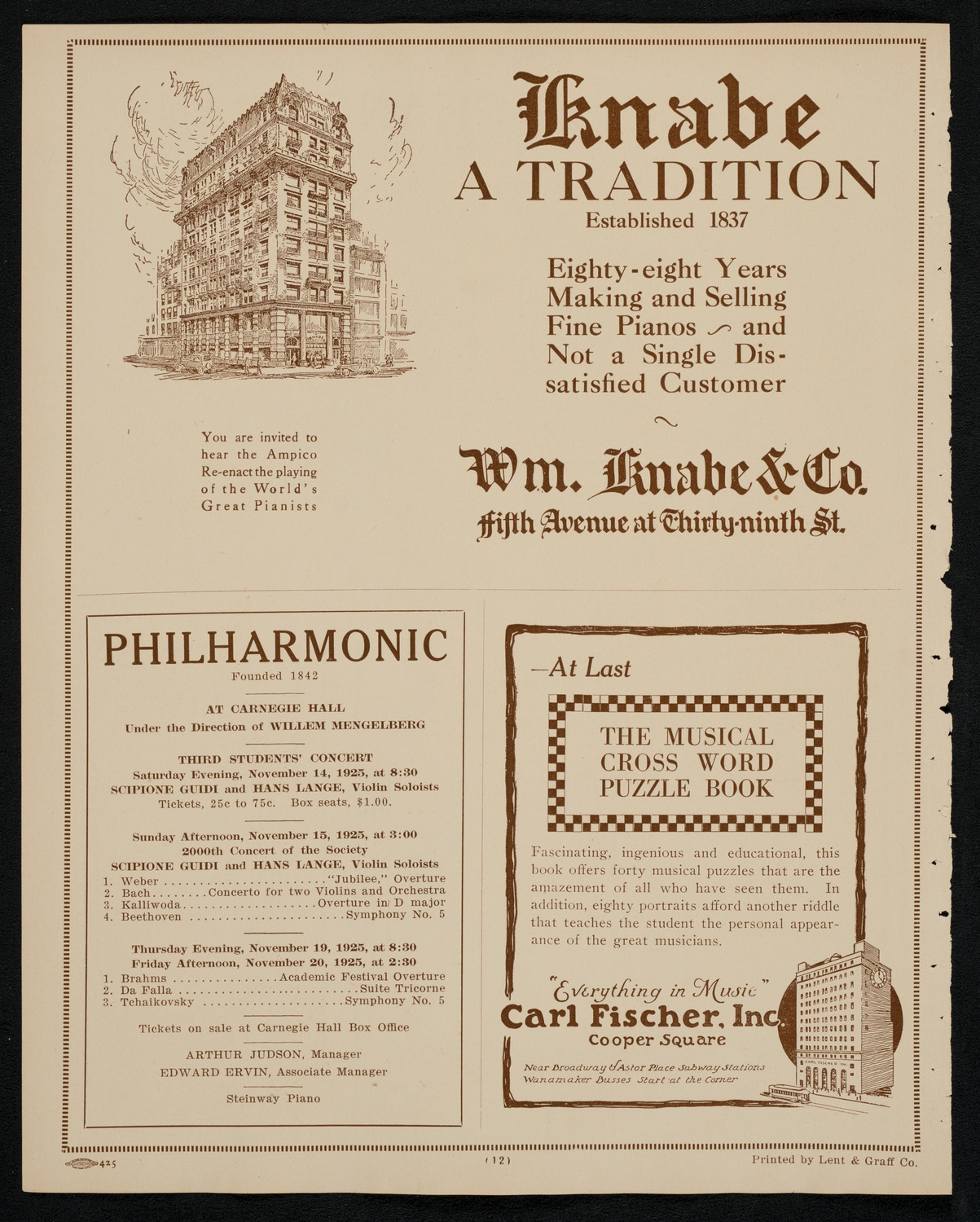 New York Philharmonic, November 12, 1925, program page 12