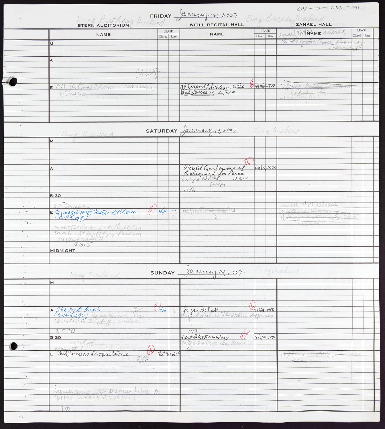 Carnegie Hall Booking Ledger, volume 52, page 41