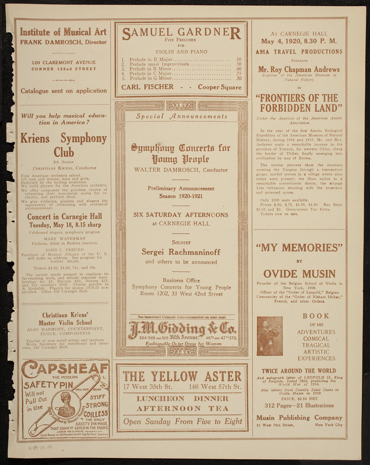 Benefit: St. Andrew's One Cent Coffee Stands Society, April 29, 1920, program page 9