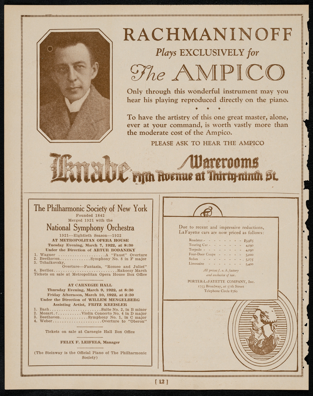 Jascha Heifetz, Violin, March 5, 1922, program page 12