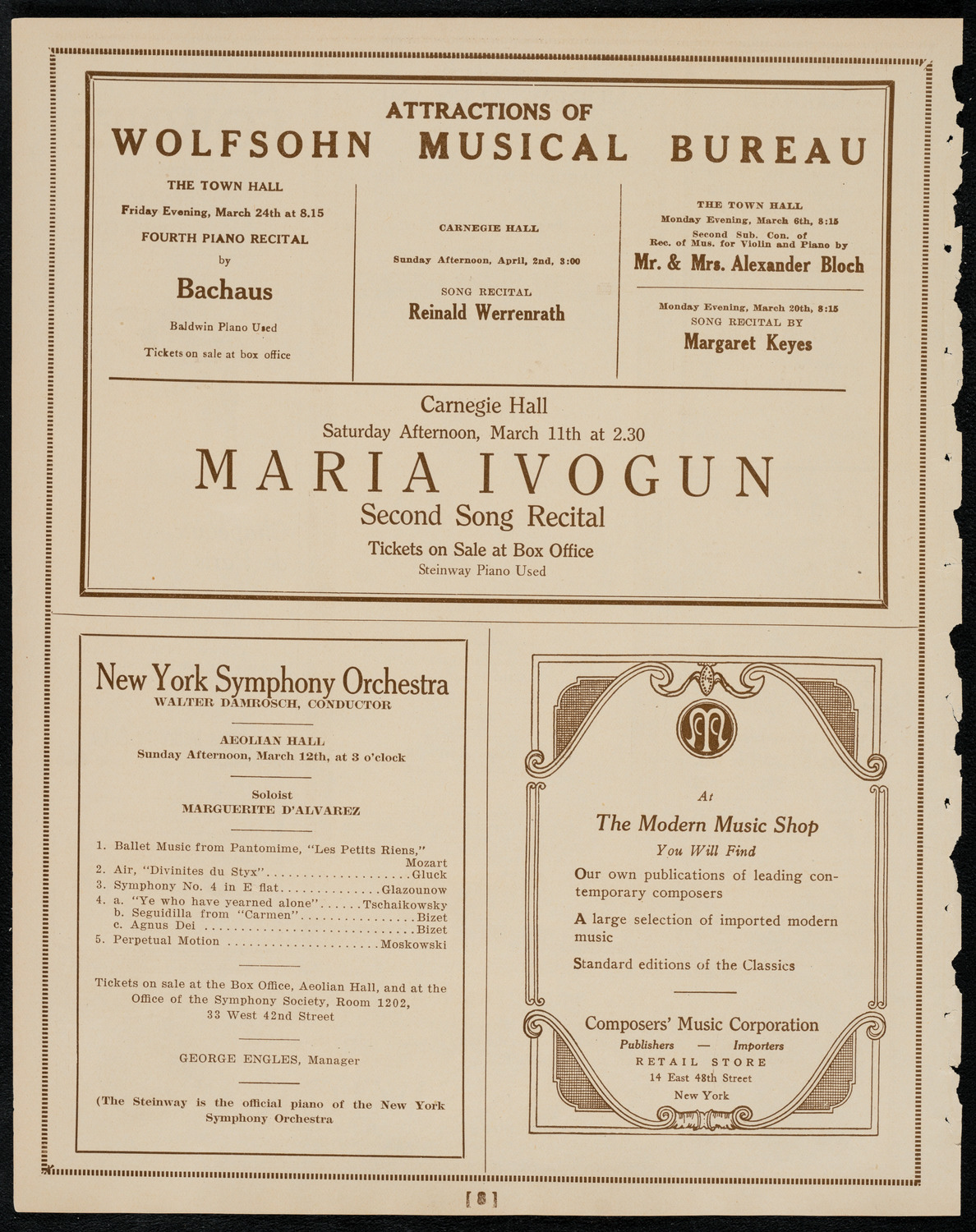Mishel Piastro, Violin, and Joseph Press, Cello, March 5, 1922, program page 8
