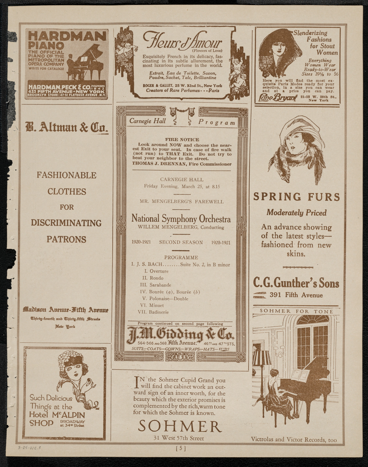 National Symphony Orchestra, March 25, 1921, program page 5