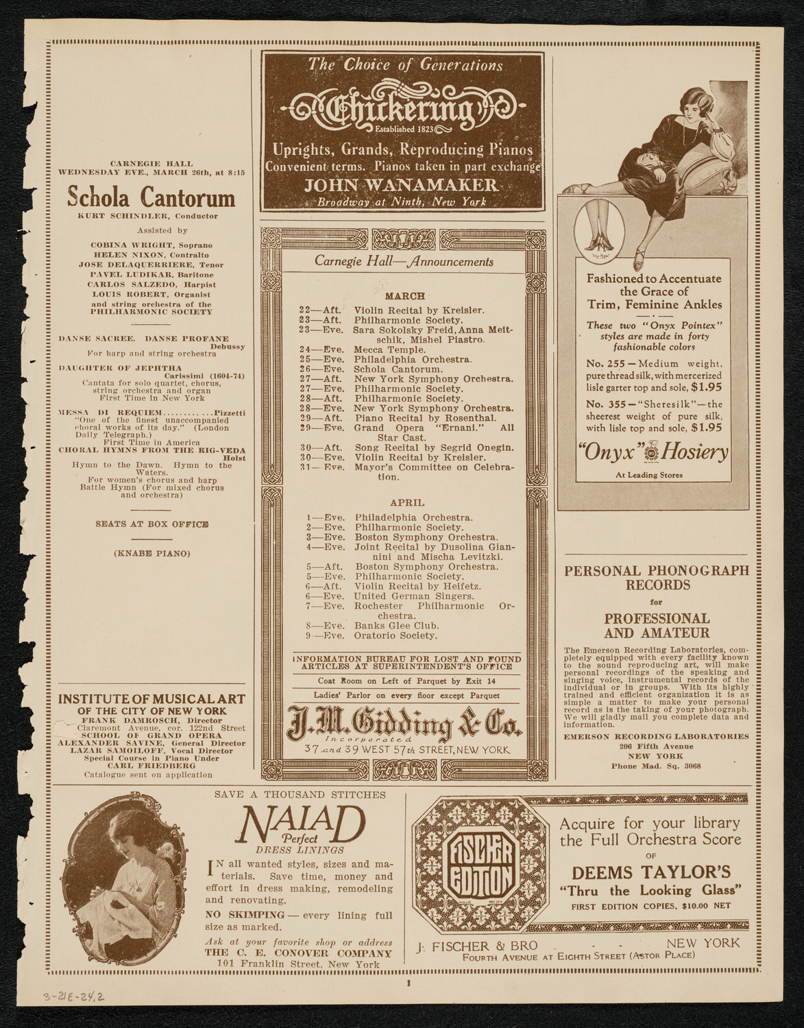 Bronislaw Huberman, Violin, March 21, 1924, program page 3