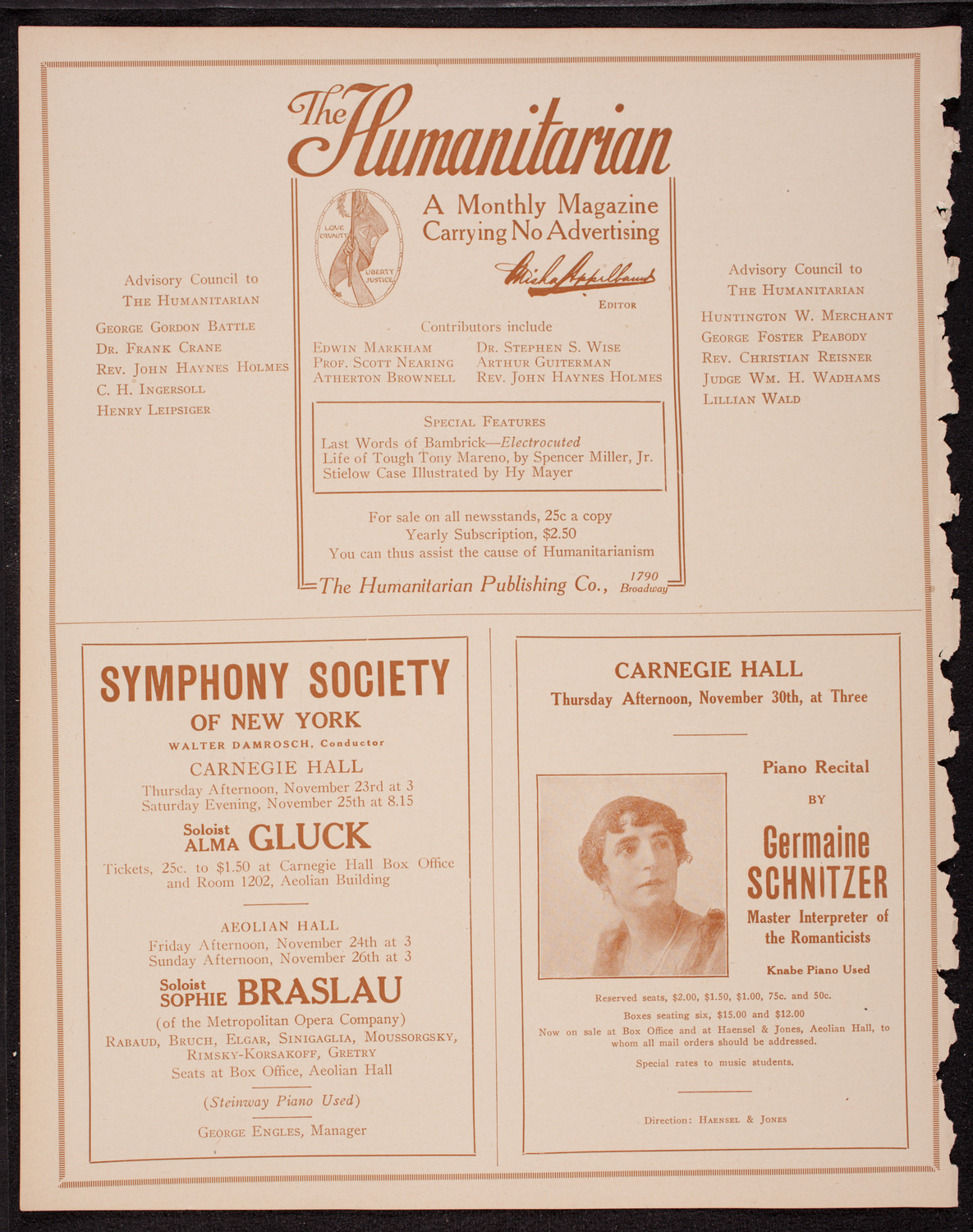 Margaret Matzenauer, Mezzo-Soprano, November 22, 1916, program page 8