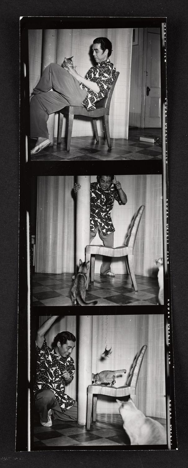 Yeichi Nimura with cats in Ballet Arts, Carnegie Hall Studio #60, c.1939