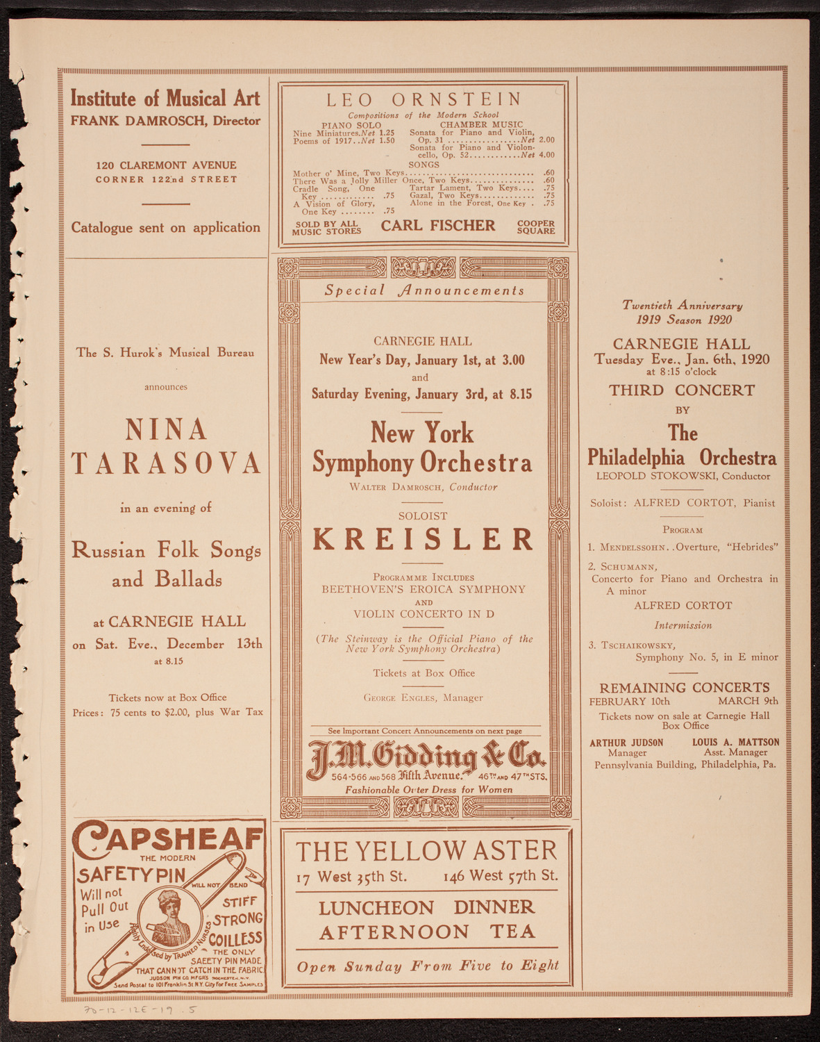 Clef Club Memorial Fund Concert in honor of James Reese Europe, December 12, 1919, program page 9