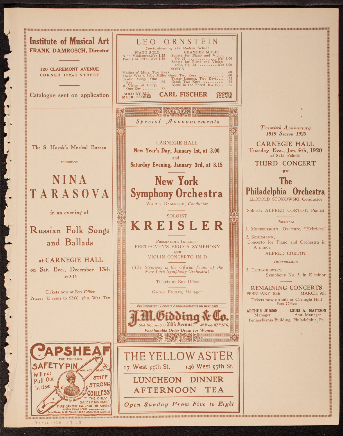 Clef Club Memorial Fund Concert in honor of James Reese Europe, December 12, 1919, program page 9