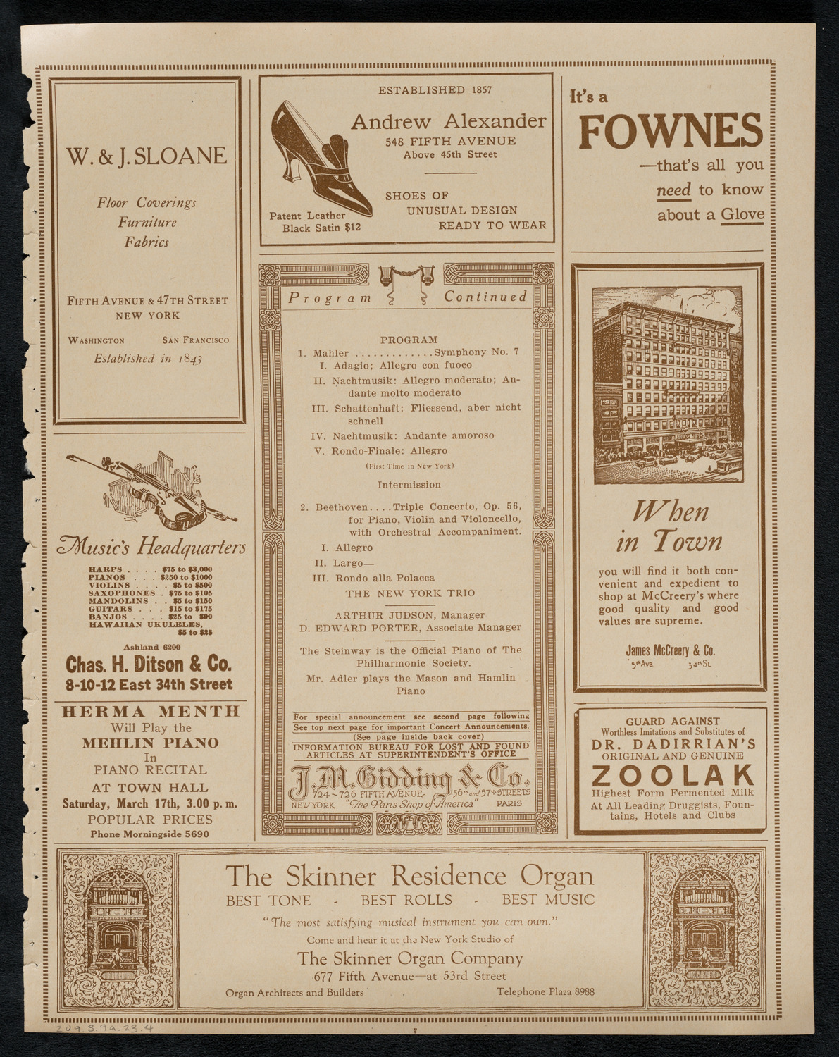 New York Philharmonic, March 9, 1923, program page 7