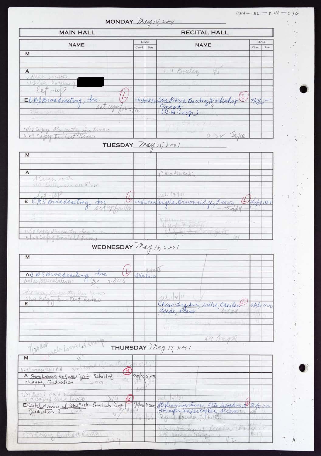 Carnegie Hall Booking Ledger, volume 46, page 76