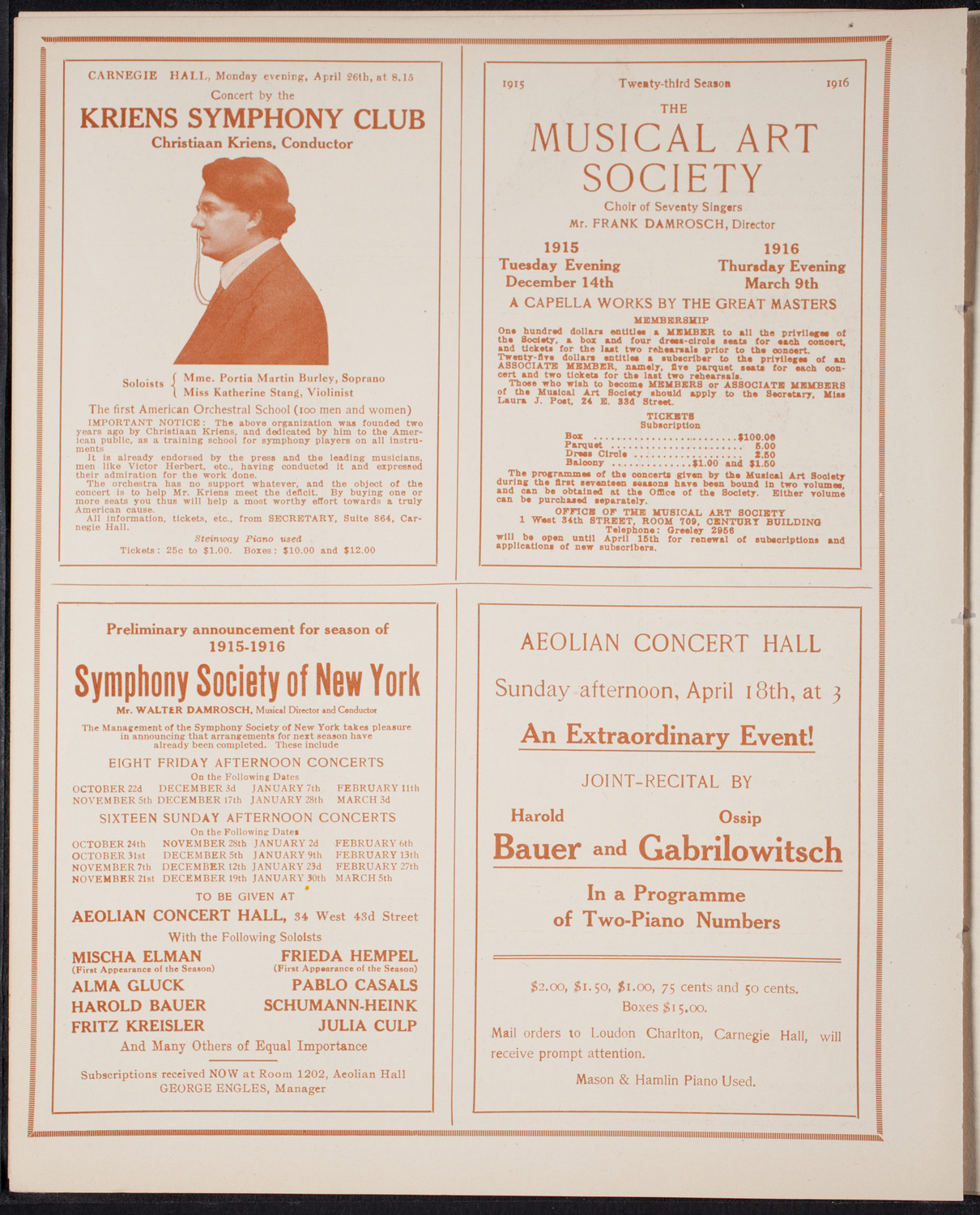 Fritz Kreisler, Violin, April 3, 1915, program page 8