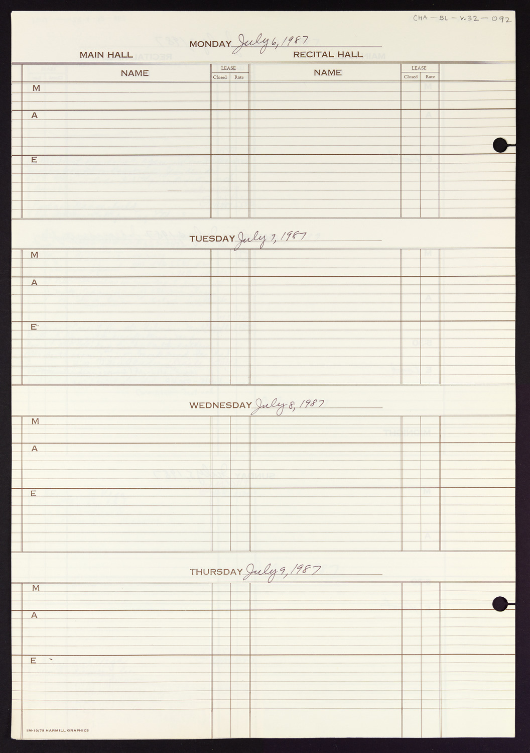 Carnegie Hall Booking Ledger, volume 32, page 92