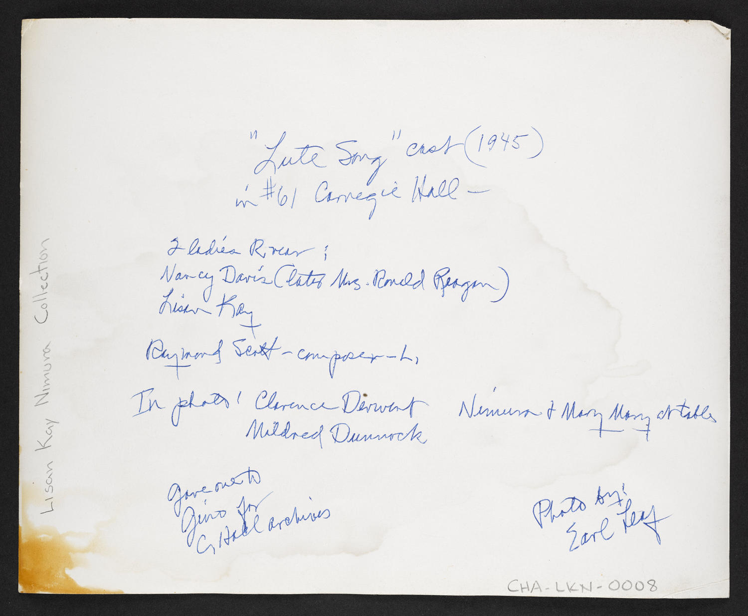 Cast of "Late Song" at Ballet Arts, Carnegie Hall Studio #61, 1945 (back)