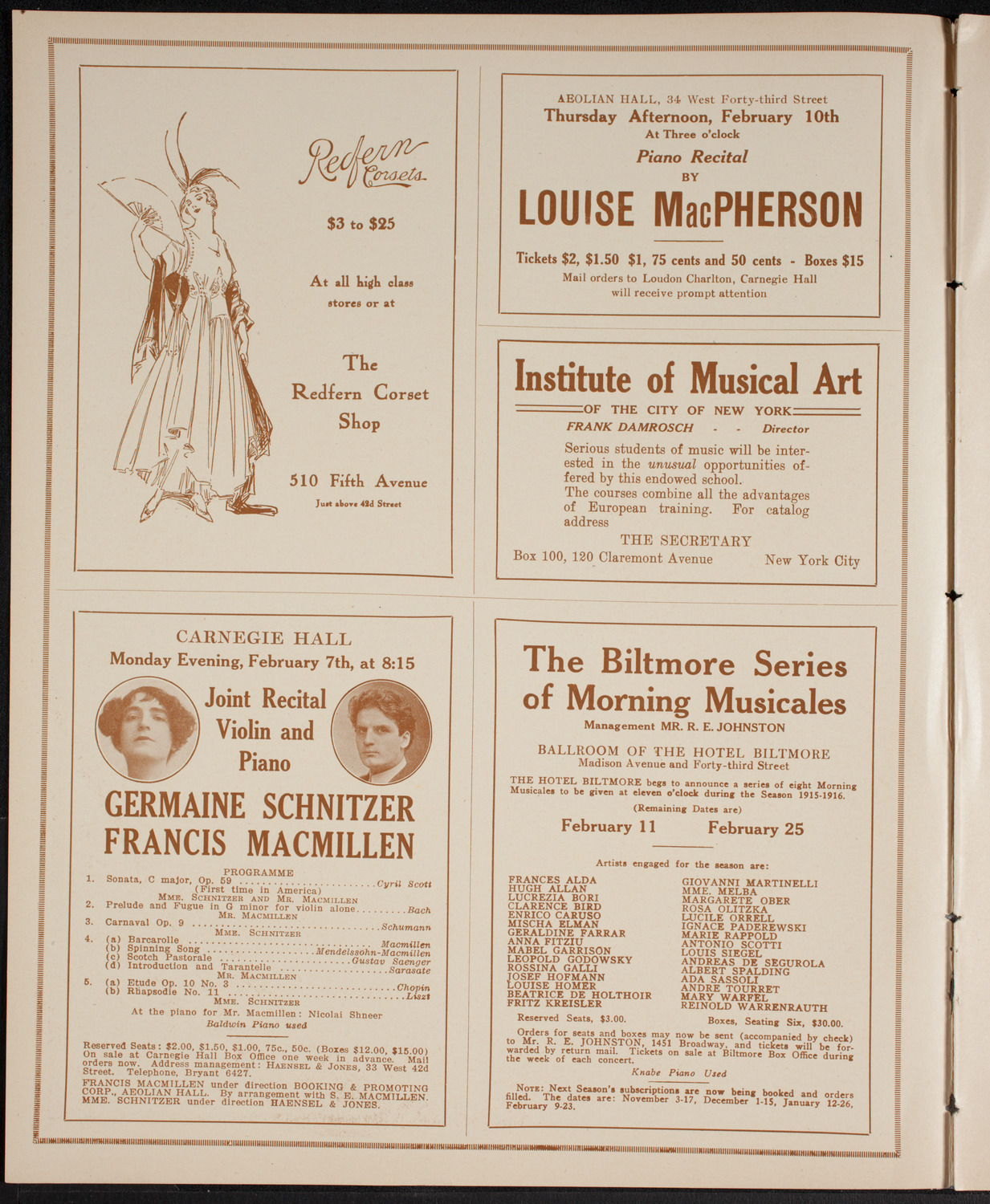 New York Philharmonic, February 6, 1916, program page 2