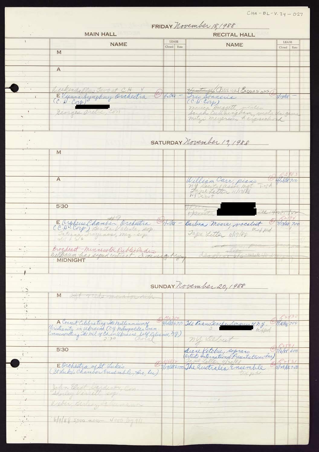 Carnegie Hall Booking Ledger, volume 34, page 27