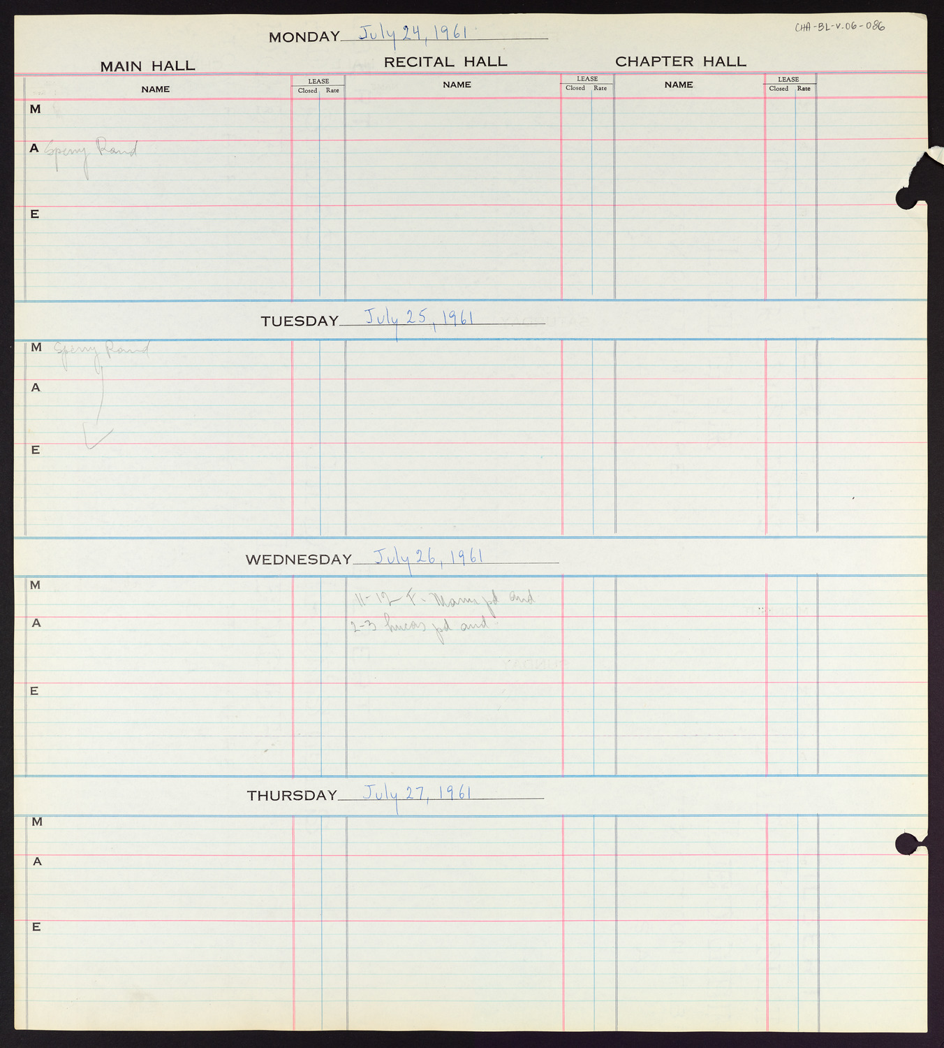 Carnegie Hall Booking Ledger, volume 6, page 86