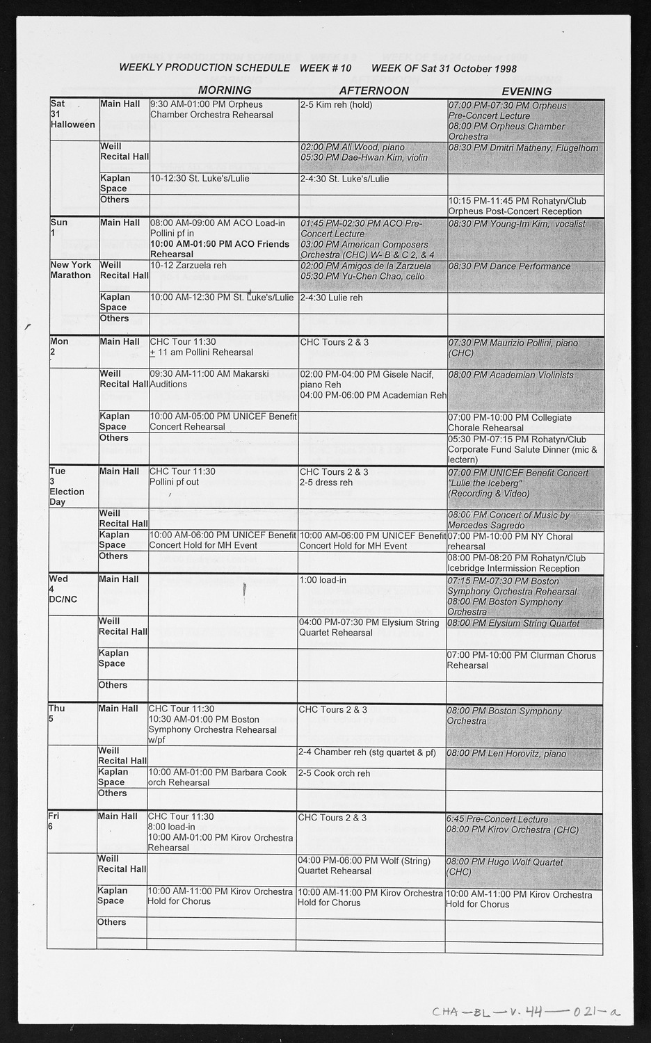 Carnegie Hall Booking Ledger, volume 44, page 21a