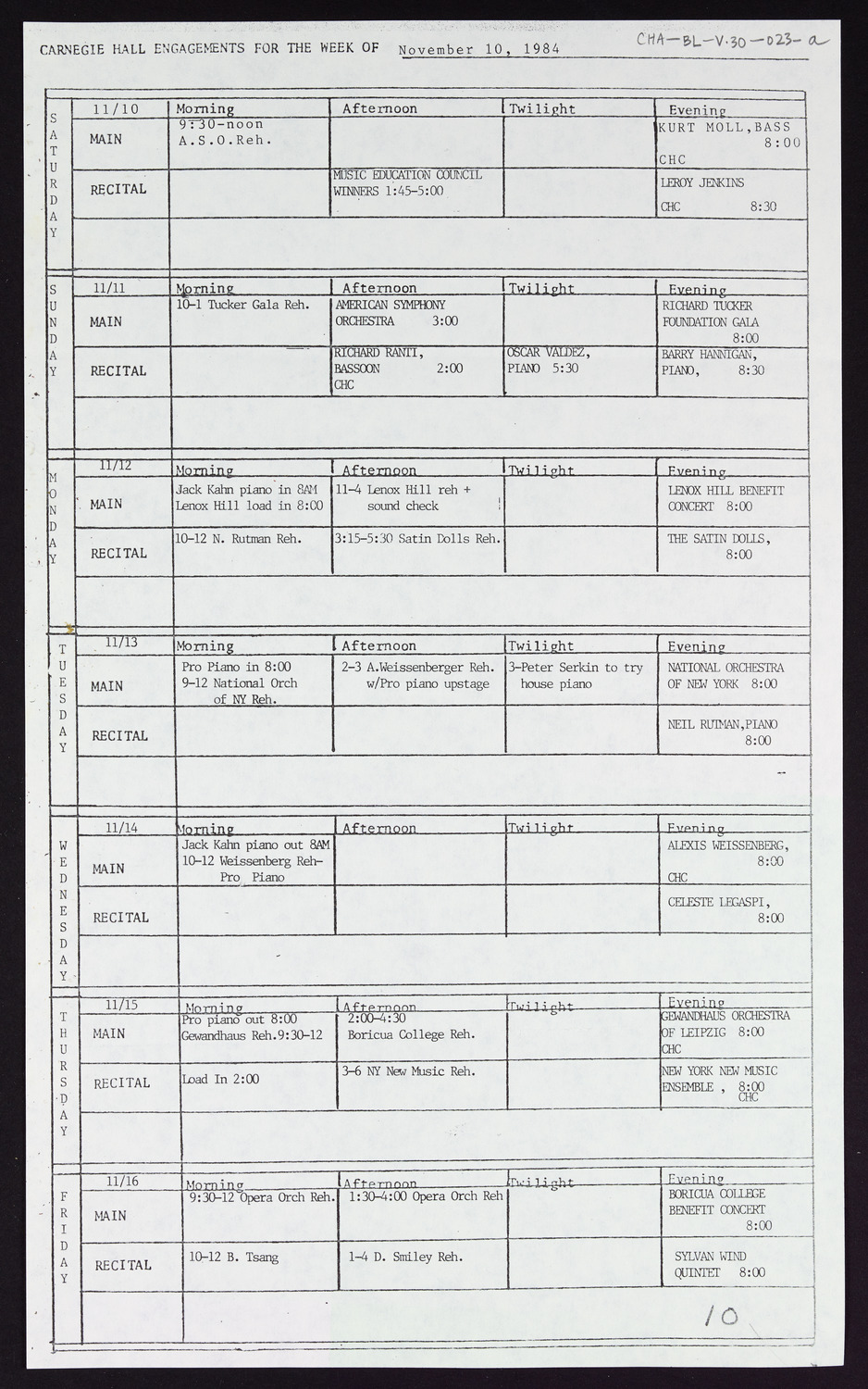 Carnegie Hall Booking Ledger, volume 30, page 23a