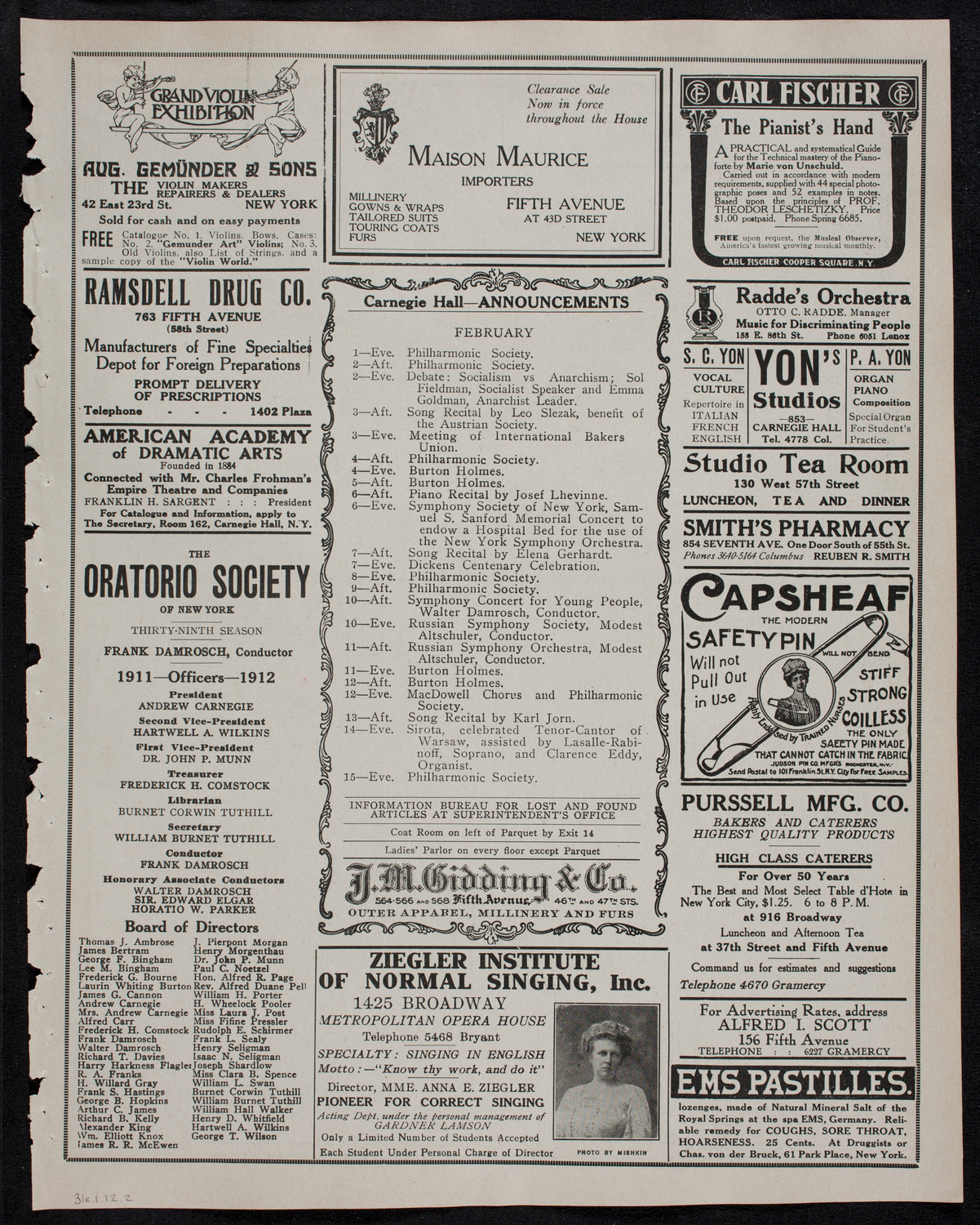 Lecture by Father Bernard Vaughan, January 31, 1912, program page 3