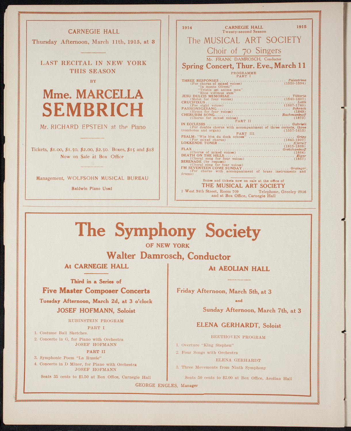 Concert of Compositions by Sigismond Stojowski, March 1, 1915, program page 8
