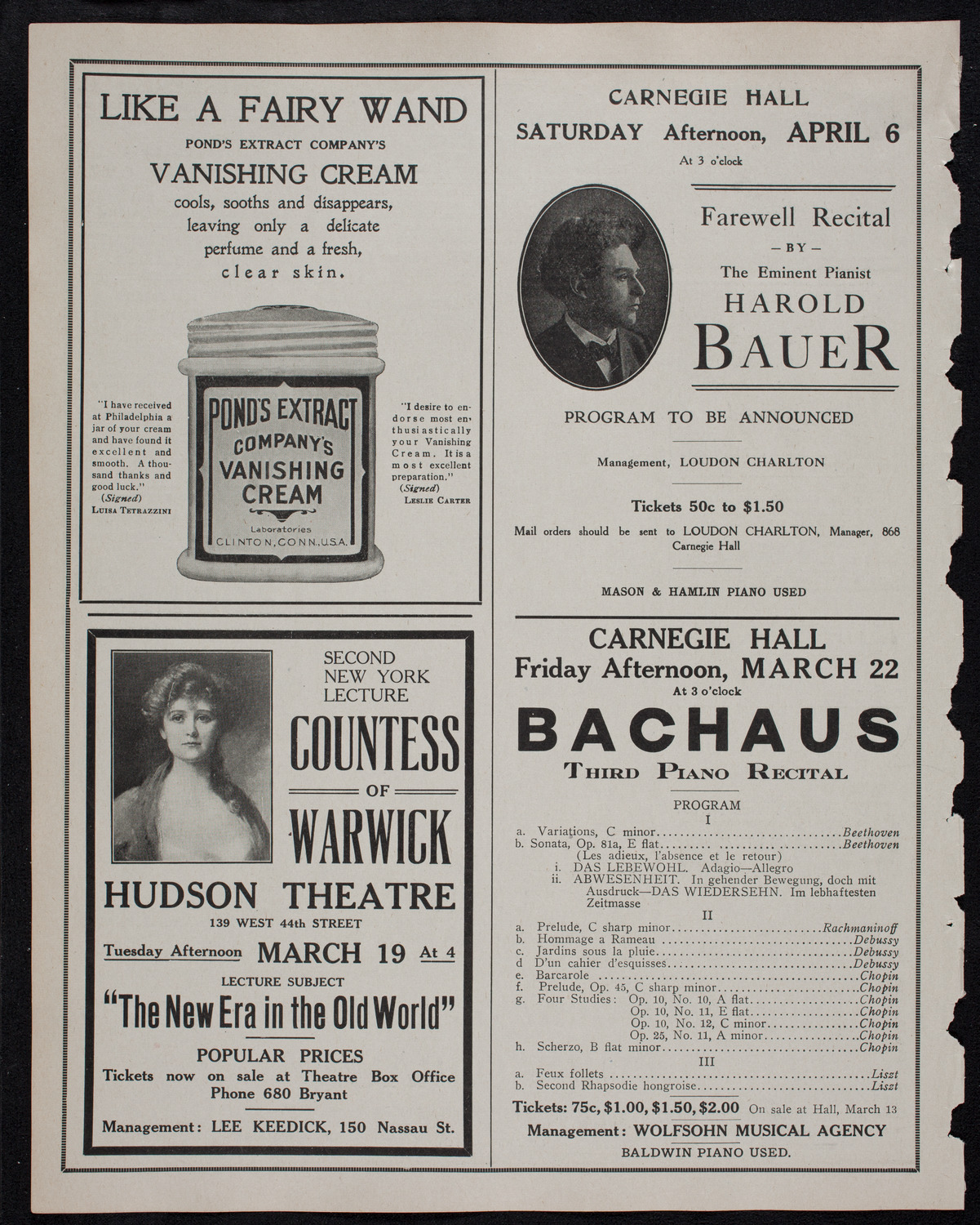 New York Philharmonic, March 15, 1912, program page 8