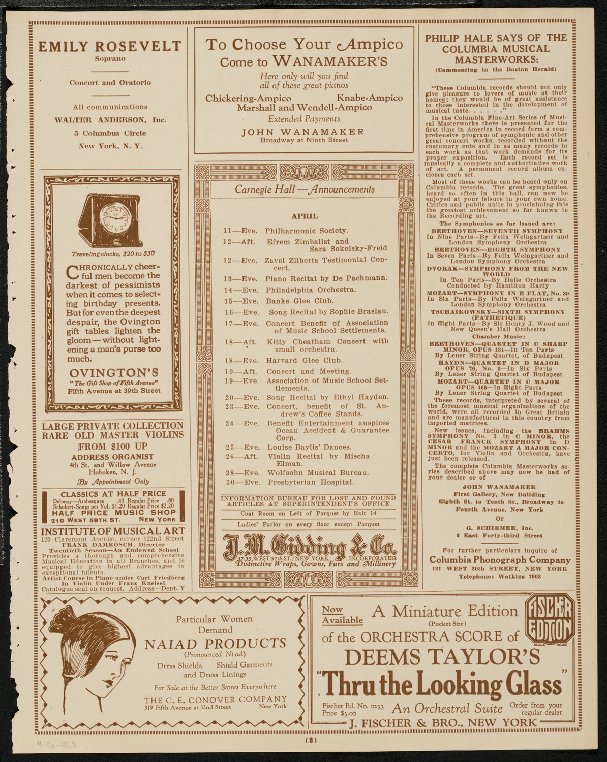 Boston Symphony Orchestra, April 11, 1925, program page 3