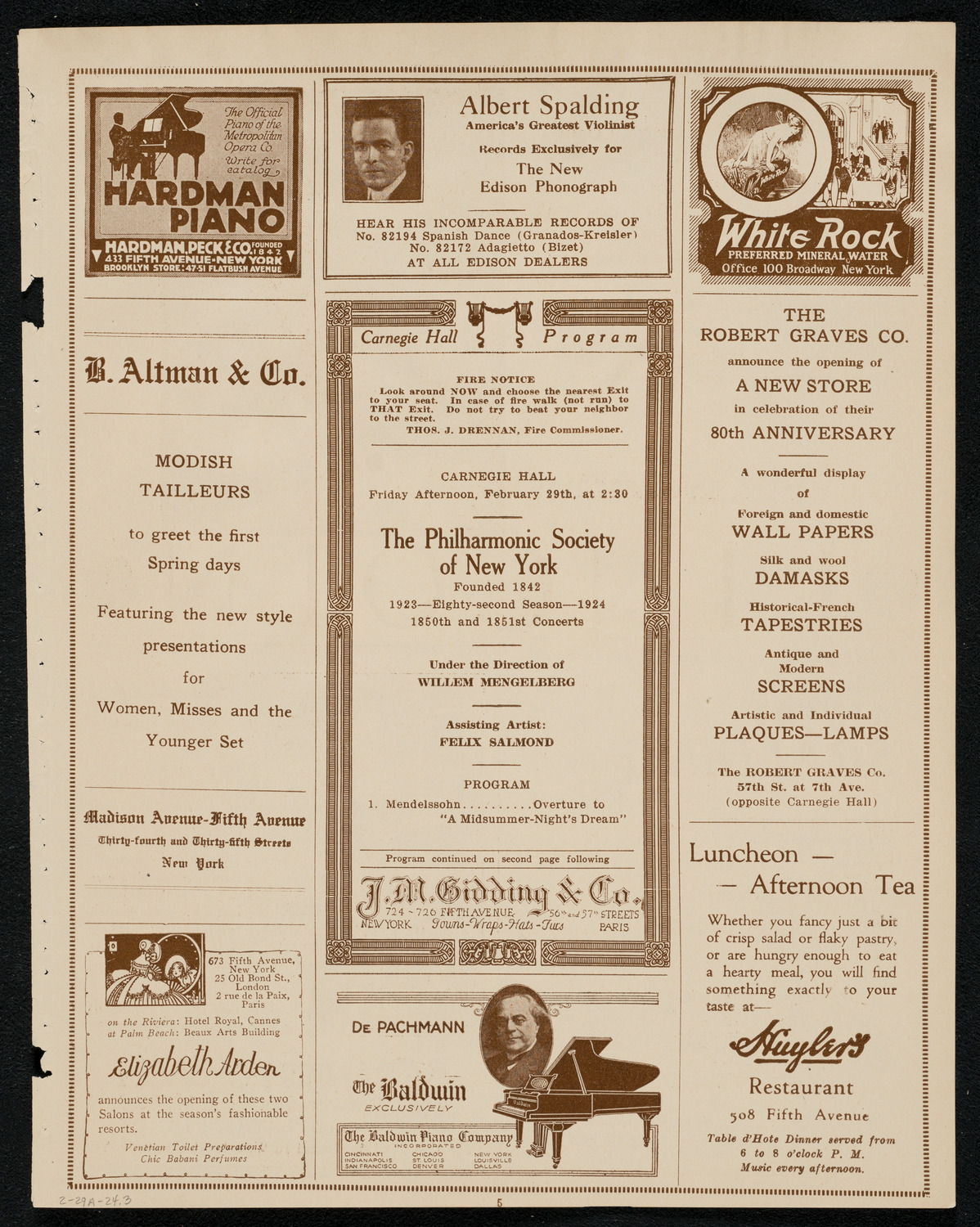 New York Philharmonic, February 29, 1924, program page 5