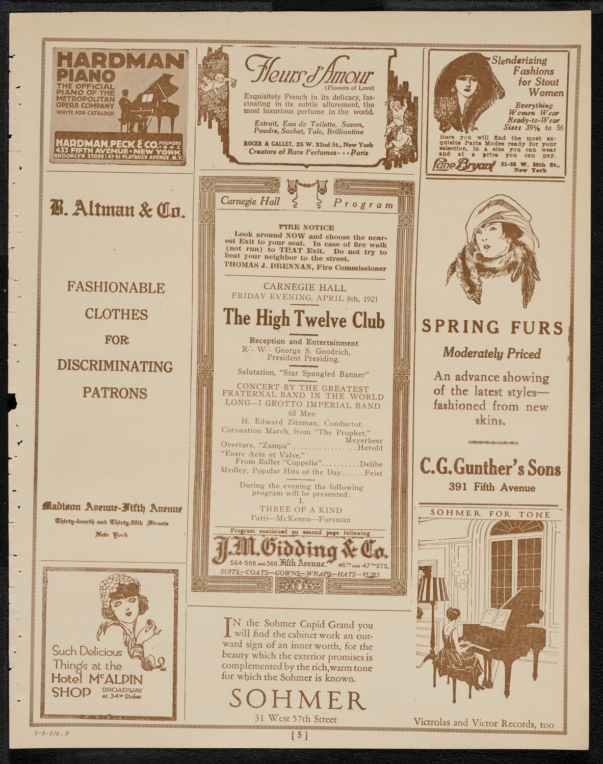 The High Twelve Club Reception and Entertainment, April 8, 1921, program page 5