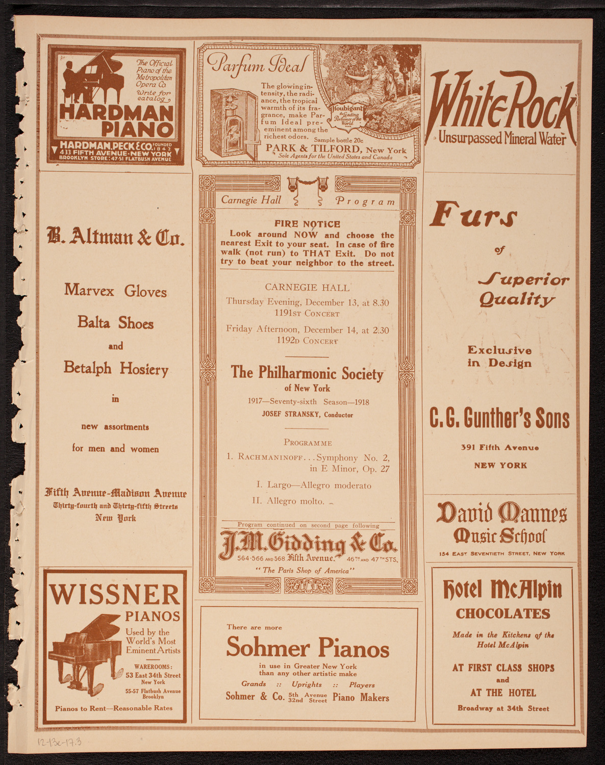 New York Philharmonic, December 13, 1917, program page 5