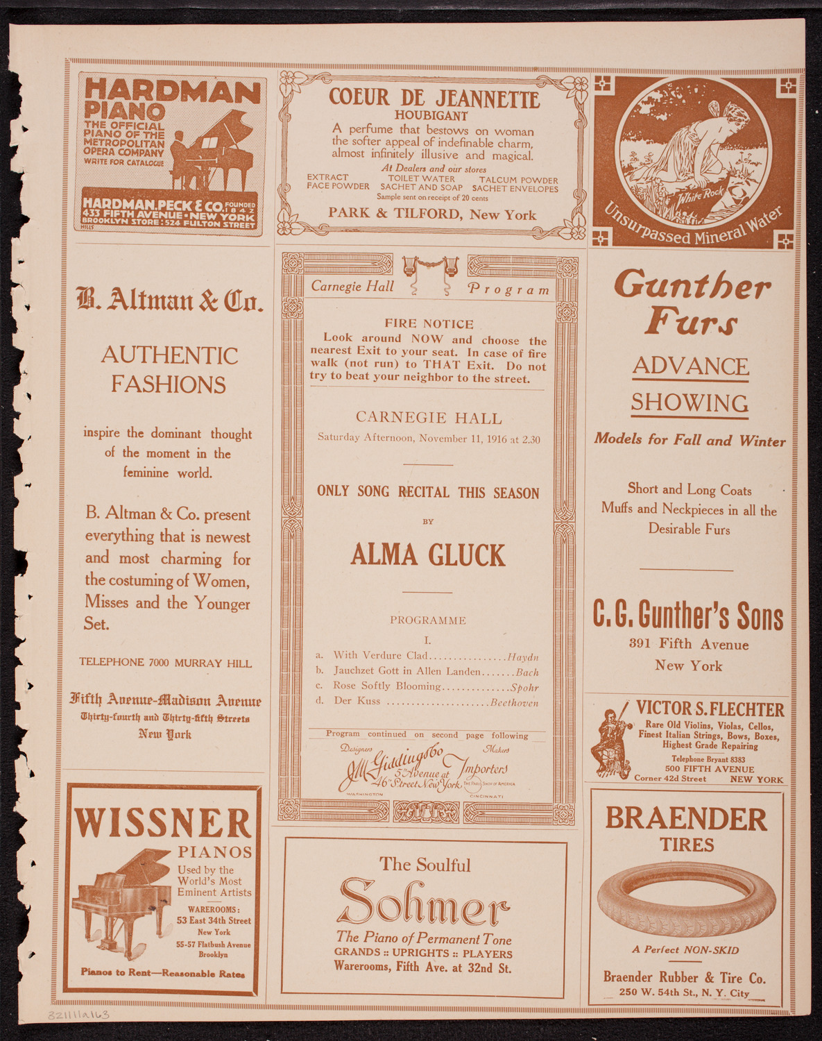 Alma Gluck, Soprano, November 11, 1916, program page 5