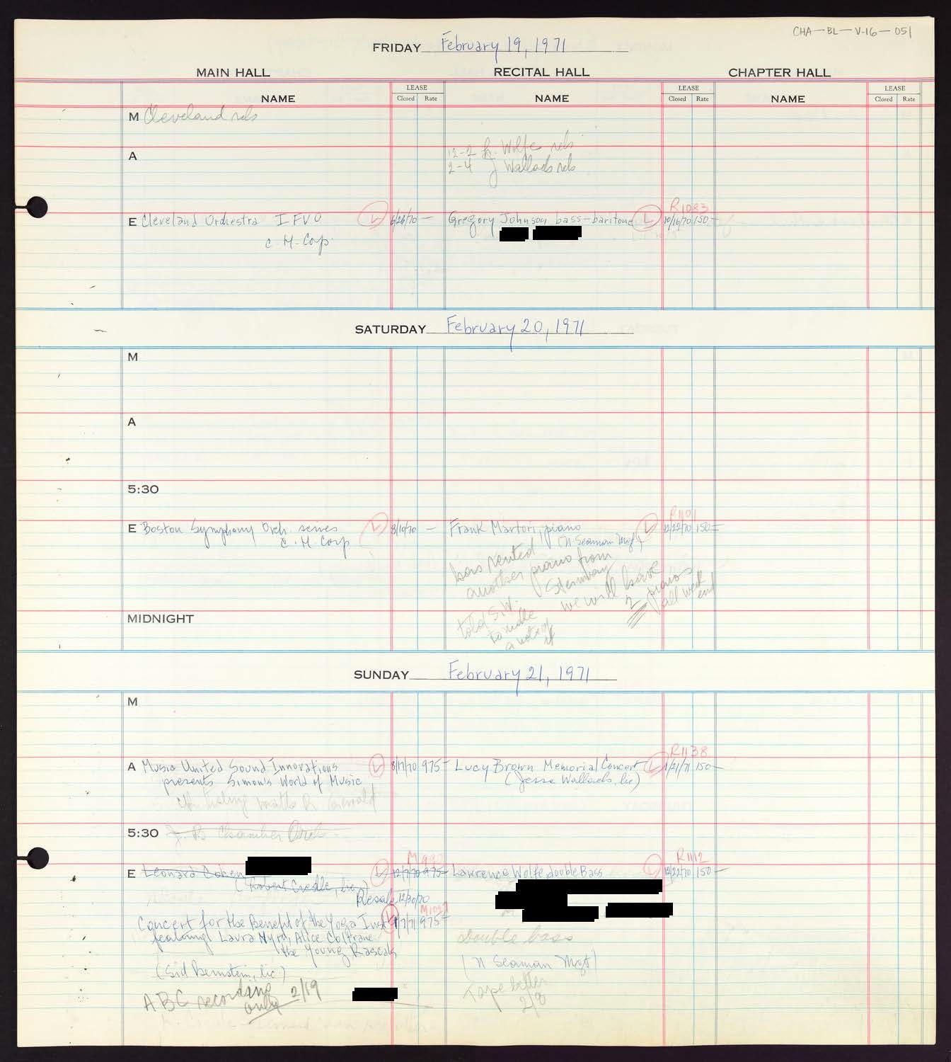 Carnegie Hall Booking Ledger, volume 16, page 51