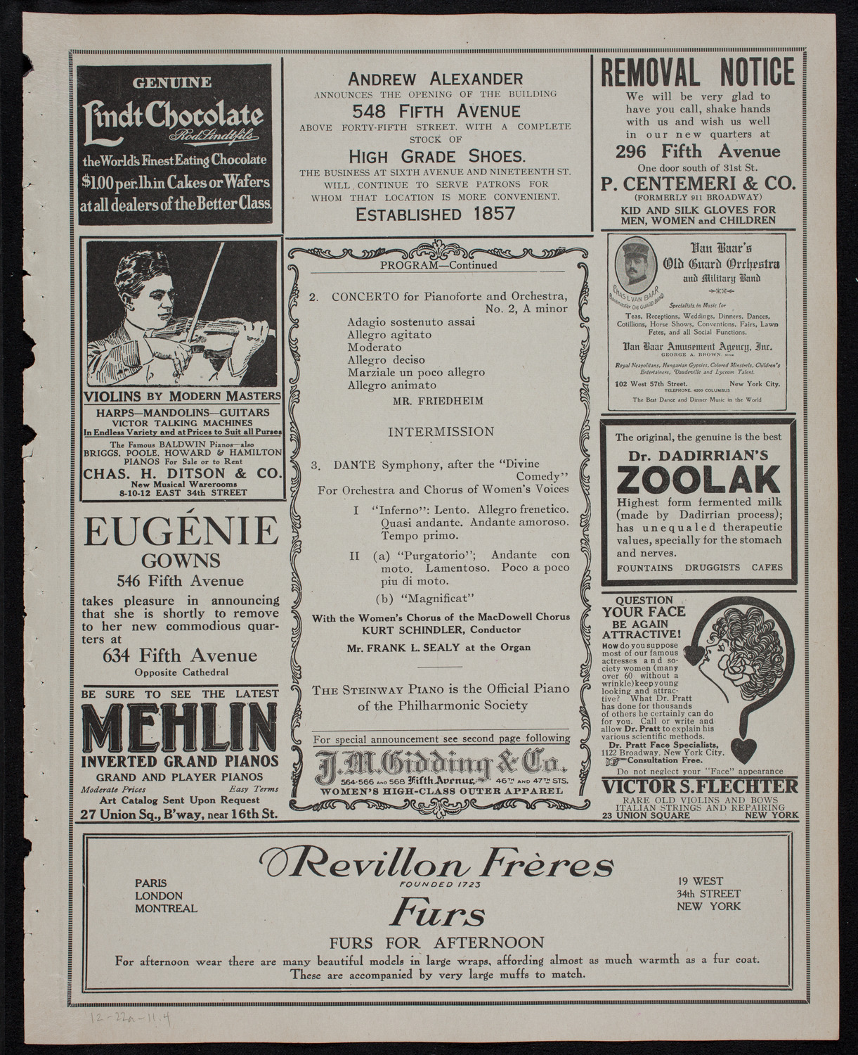 New York Philharmonic, December 22, 1911, program page 7