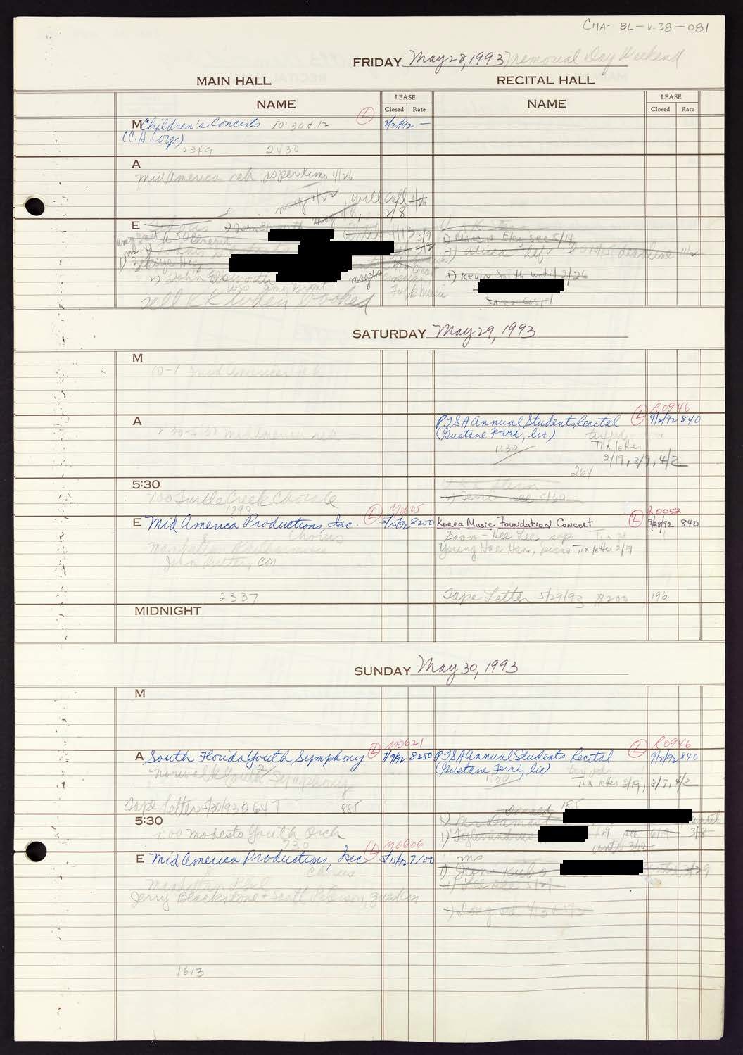 Carnegie Hall Booking Ledger, volume 38, page 81