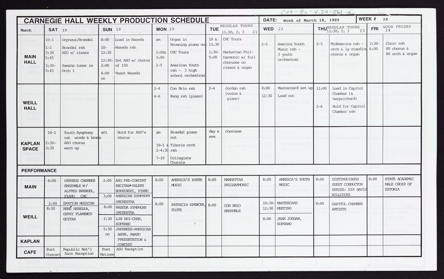 Carnegie Hall Booking Ledger, volume 34, page 61a