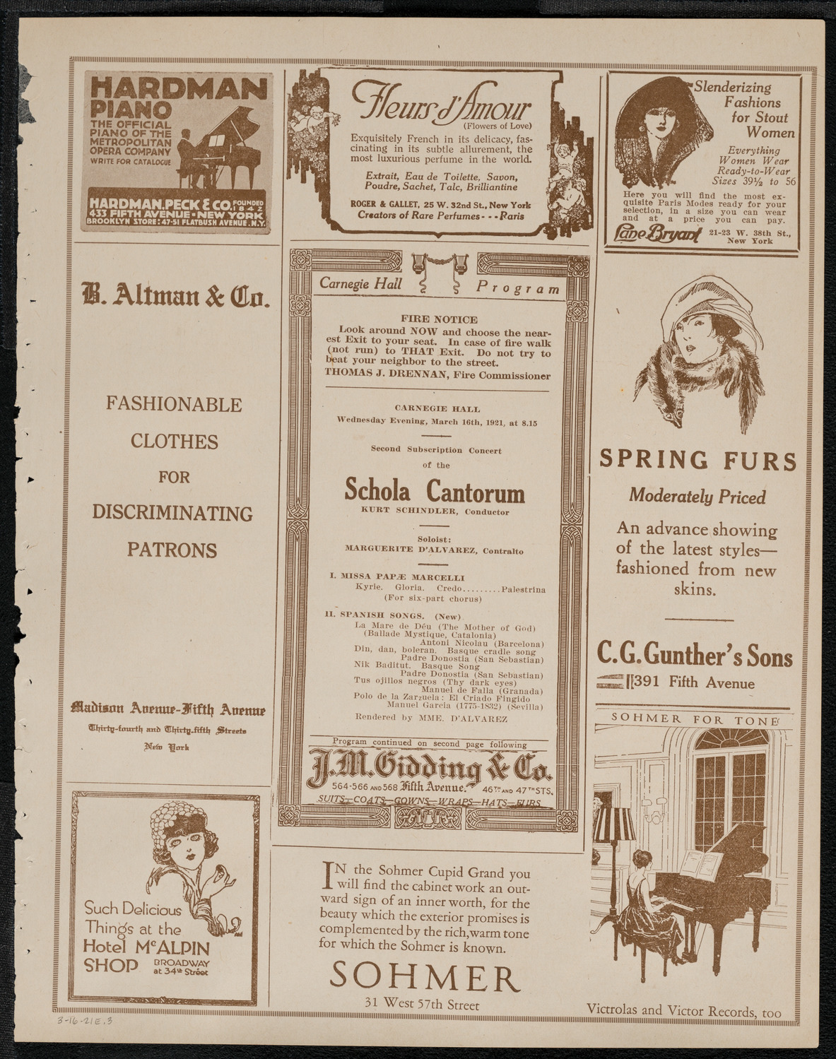 Schola Cantorum of New York, March 16, 1921, program page 5
