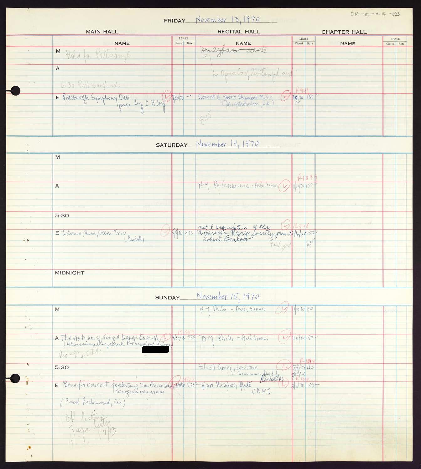 Carnegie Hall Booking Ledger, volume 16, page 23