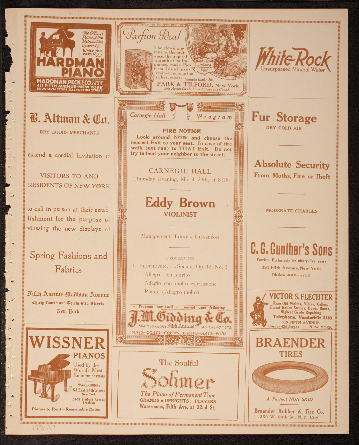 Eddy Brown, Violin, March 29, 1917, program page 7