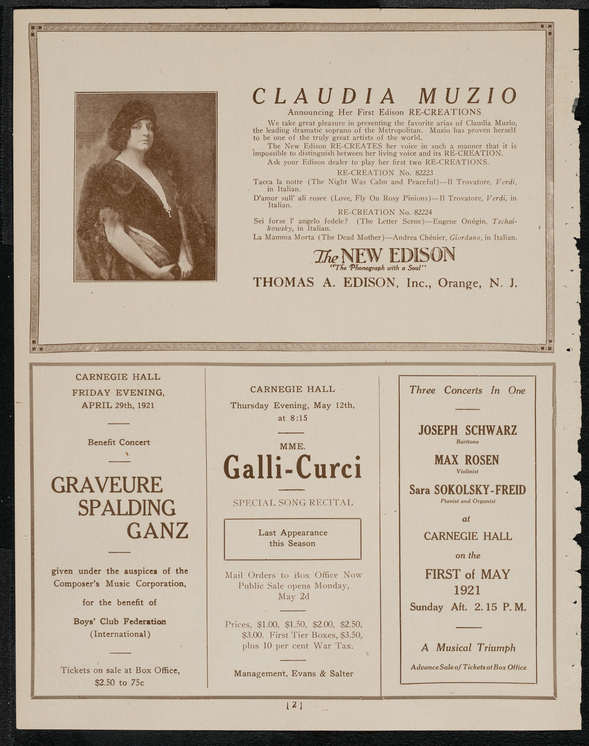 Benefit: St. Andrews One Cent Coffee Stands Society, April 28, 1921, program page 2