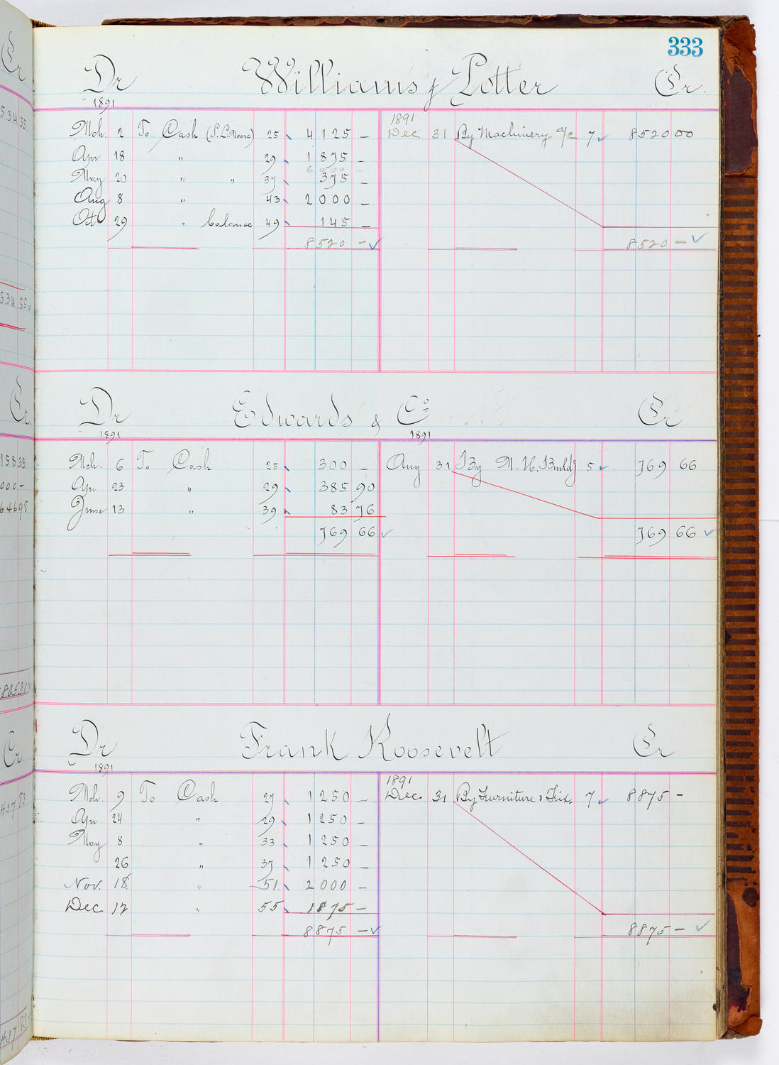 Music Hall Accounting Ledger, volume 1, page 333