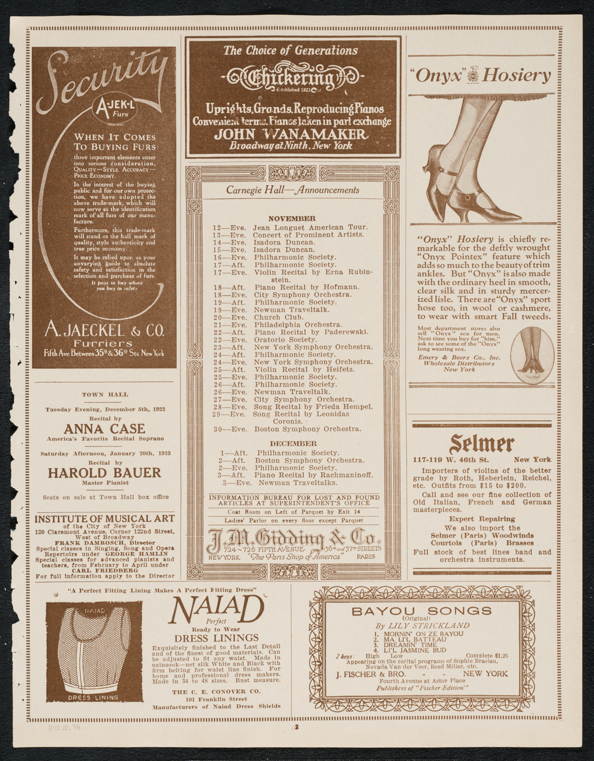 Isa Kremer, Soprano, November 12, 1922, program page 3