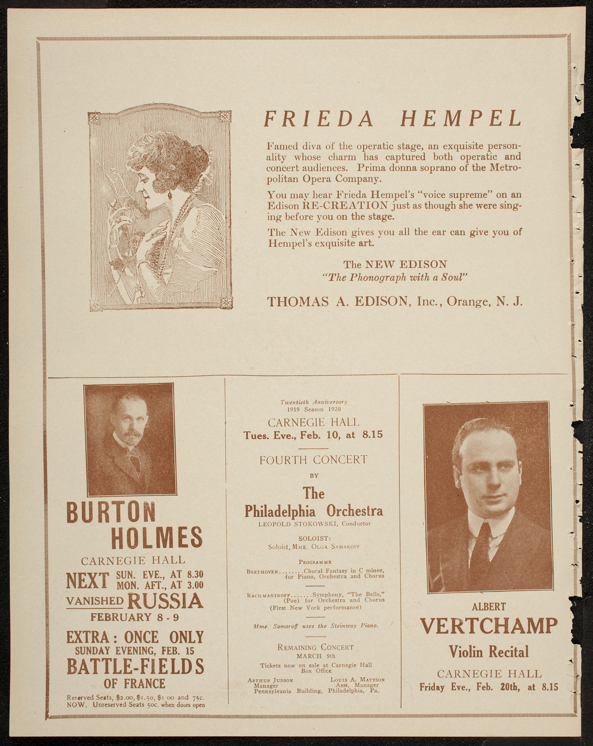 Josef Hofmann, Piano, February 8, 1920, program page 2