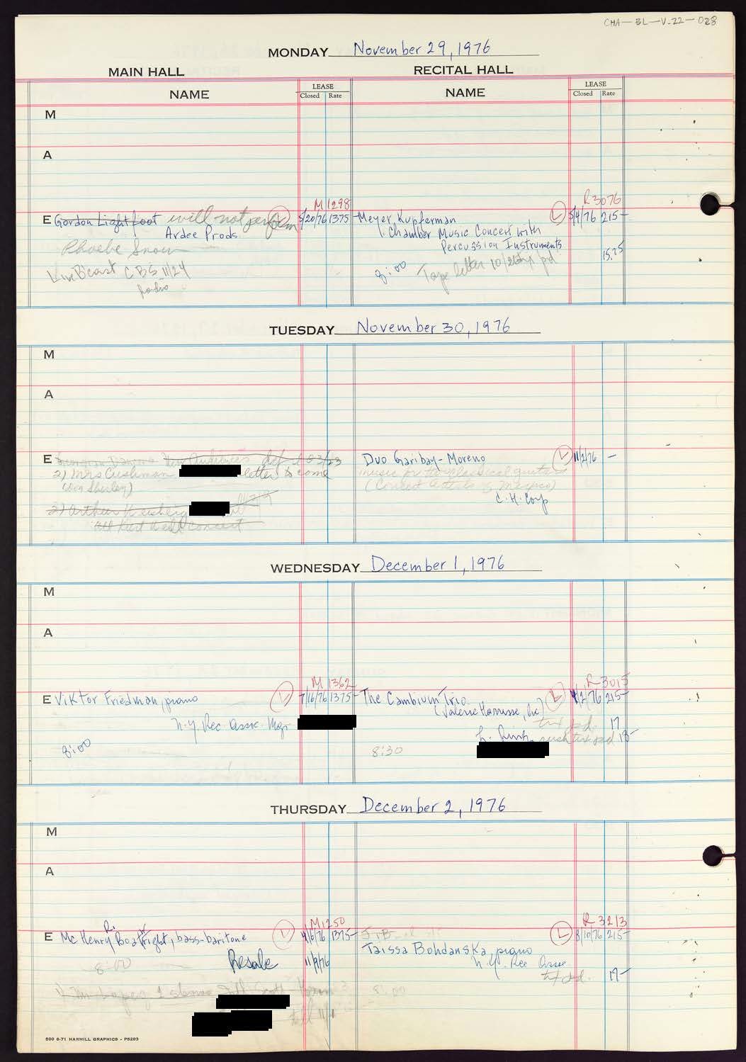 Carnegie Hall Booking Ledger, volume 22, page 28