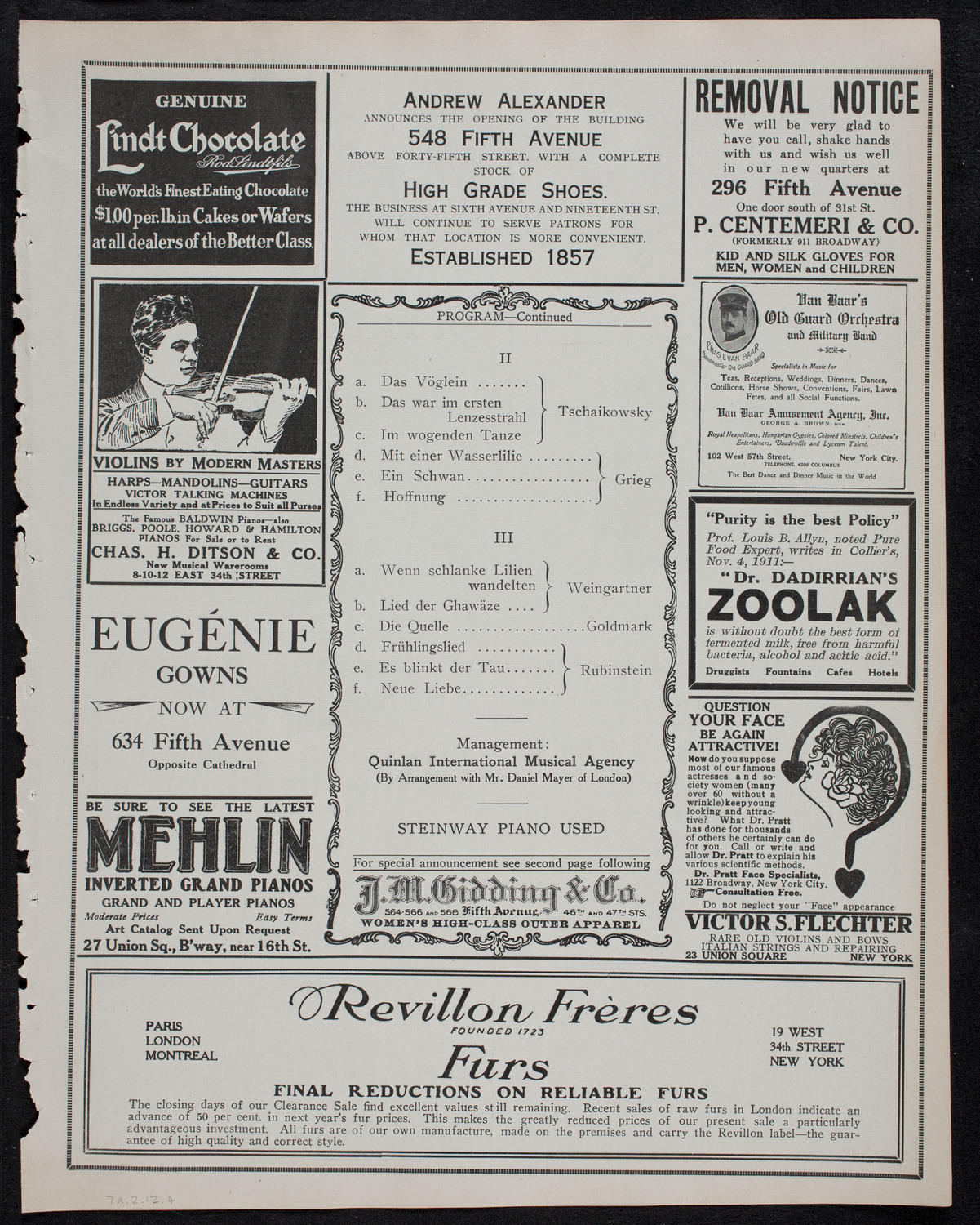 Elena Gerhardt, Soprano, February 7, 1912, program page 7