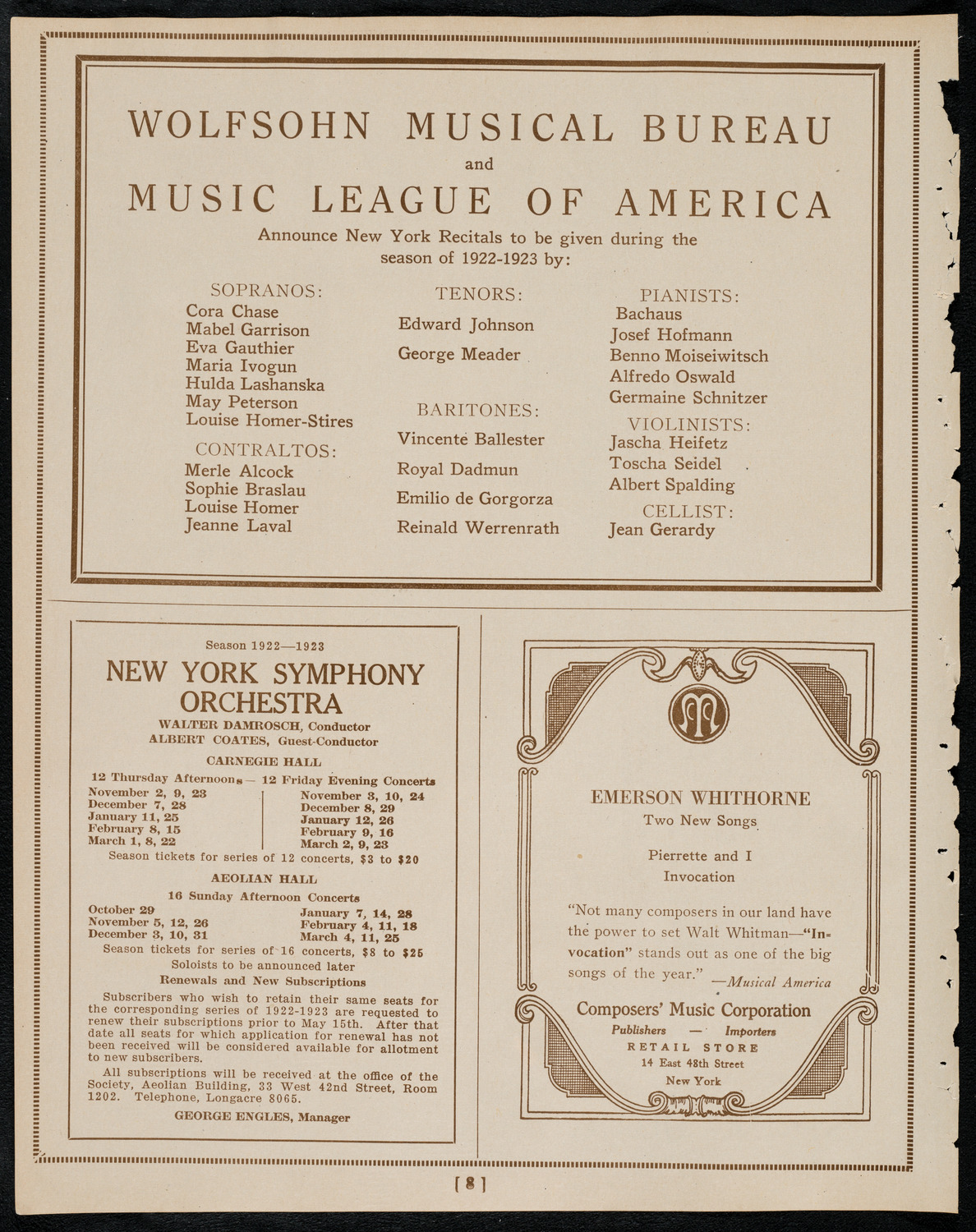Leopold Godowsky, Piano, May 3, 1922, program page 8