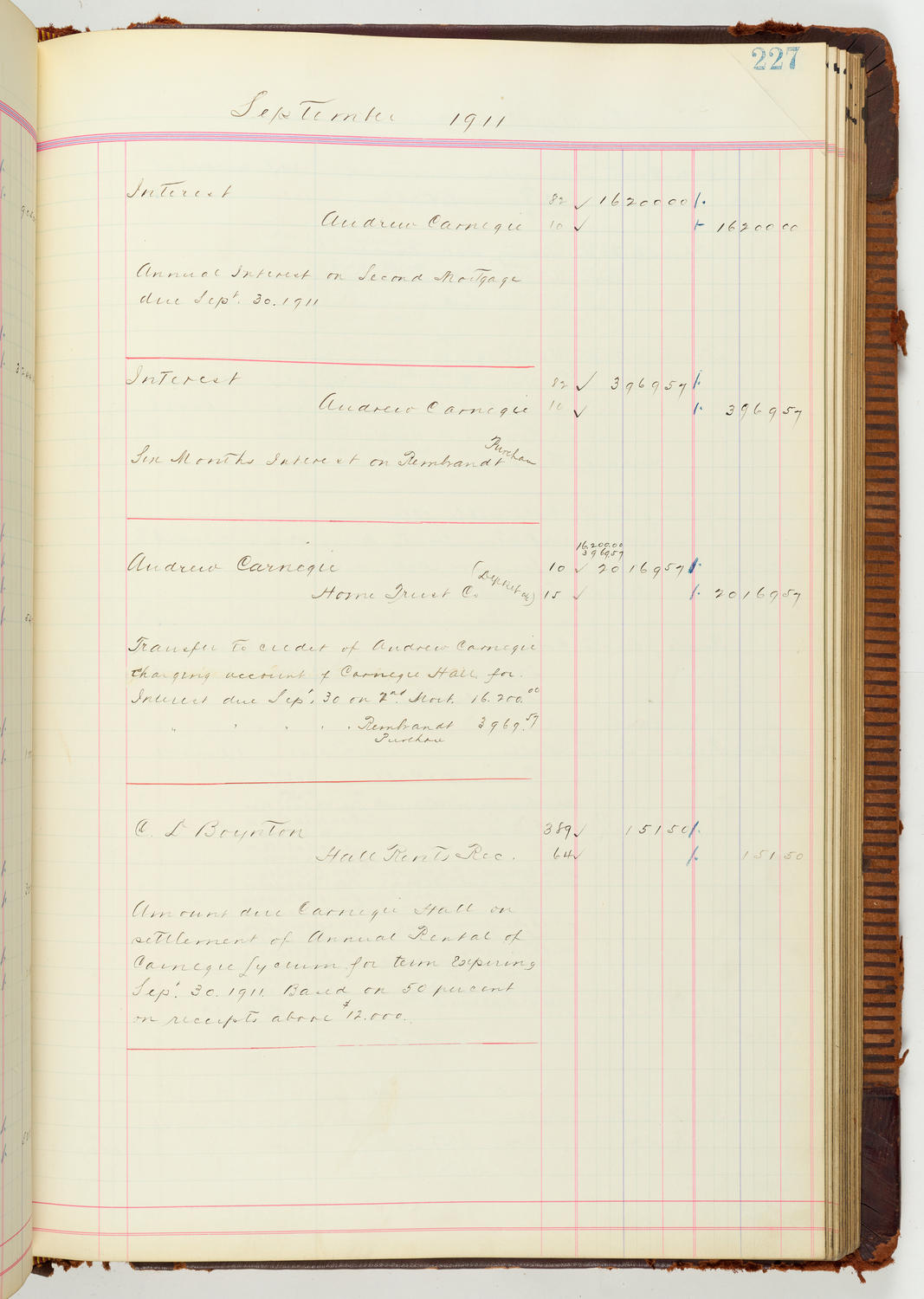 Music Hall Accounting Ledger Journal, volume 7, page 227