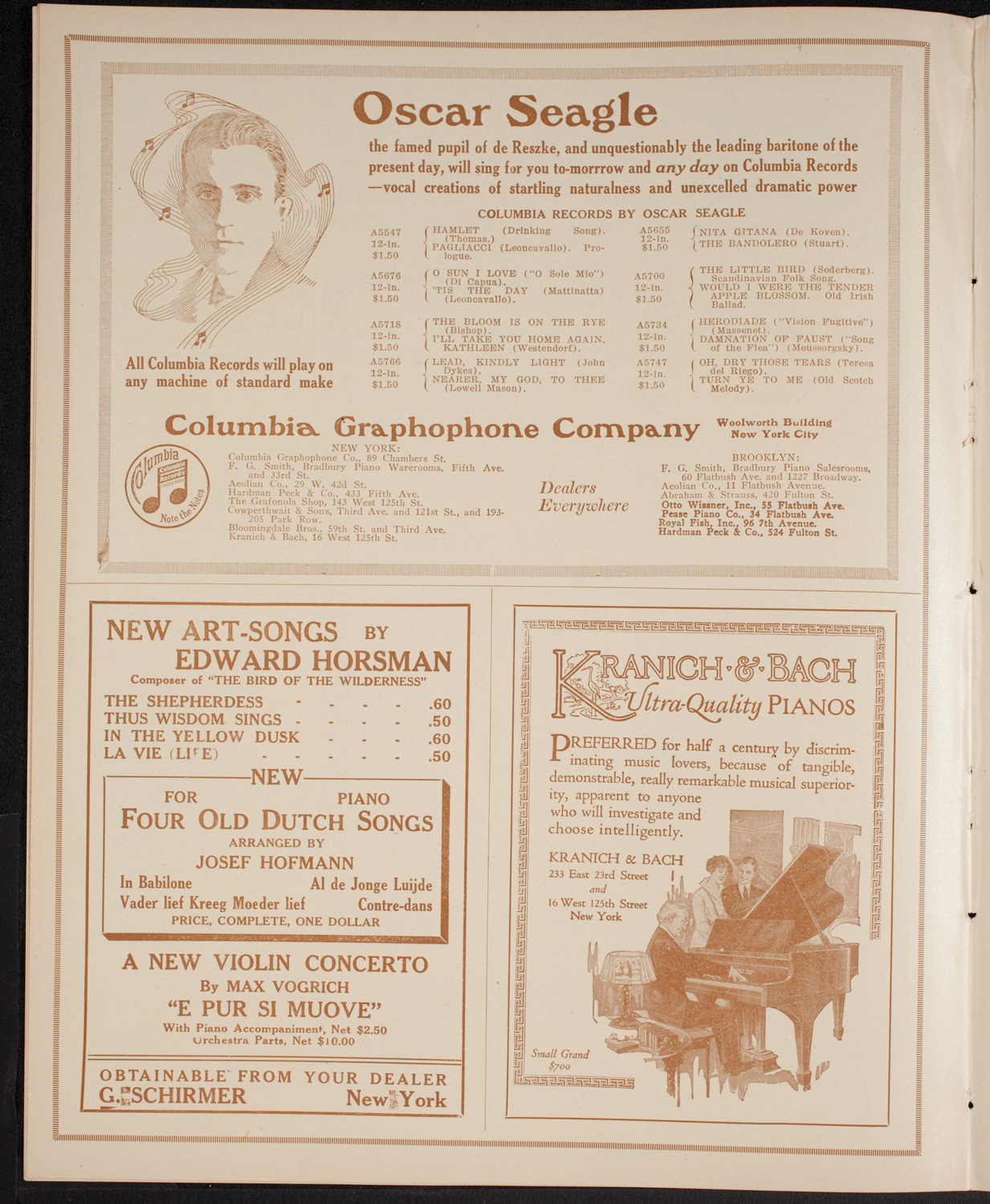 Oscar Seagle, Tenor, February 21, 1916, program page 6