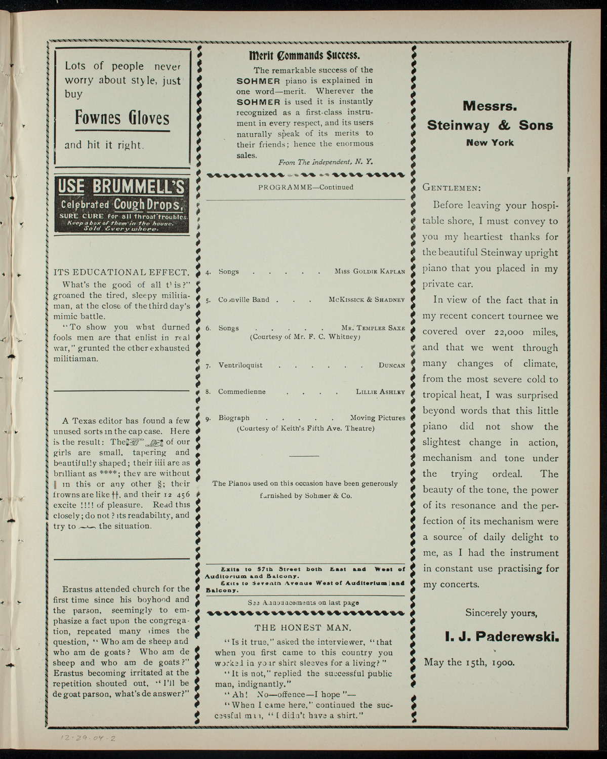 Benefit: Hebrew Technical School for Girls, December 29, 1904, program page 3