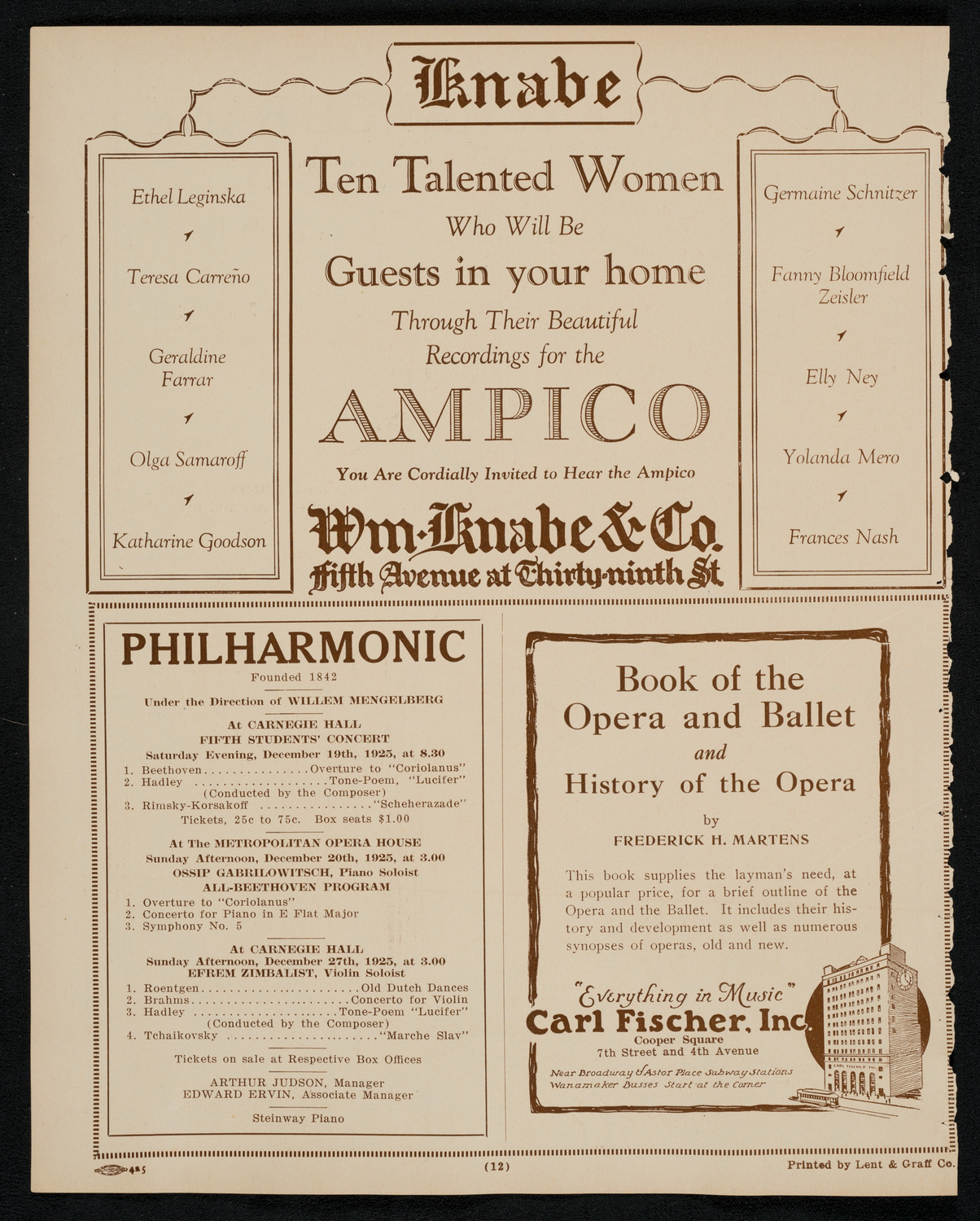 New York Philharmonic, December 17, 1925, program page 12